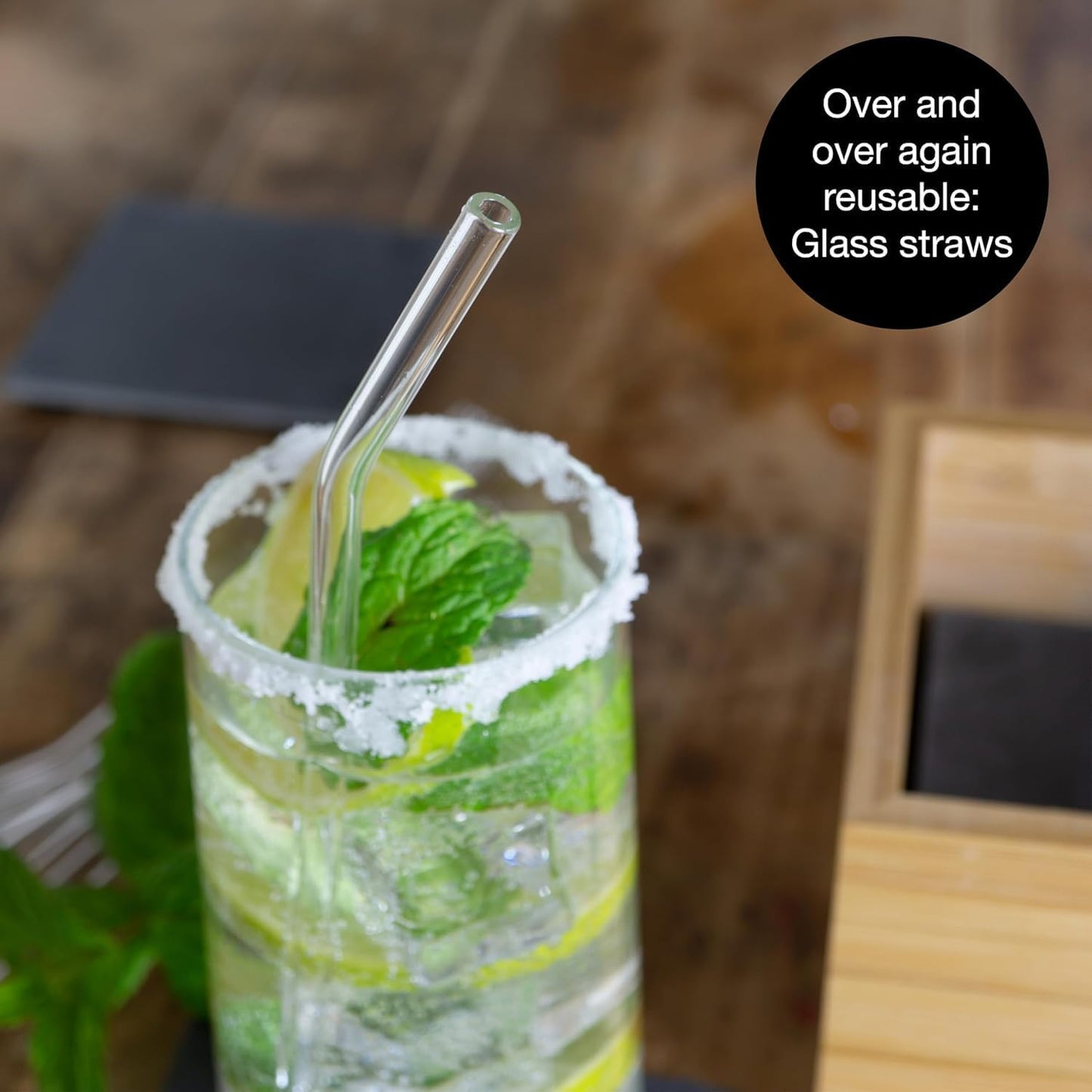 19-Piece Slate Coaster Set – Square & Round Coasters with Glass Straws, Bamboo Holder, Chalk Pen & Brush