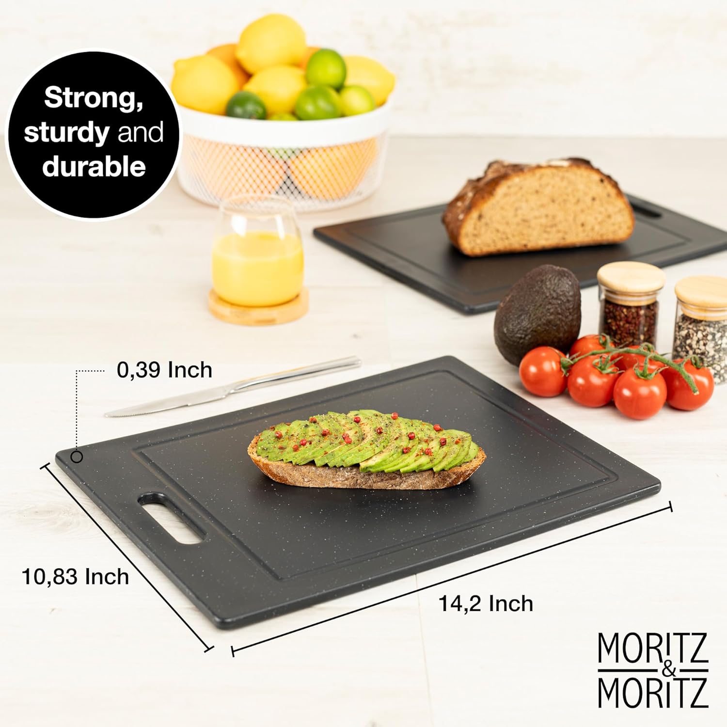 Chemical-Free Plastic Cutting Board Set | Non-Slip Feet, 14.2 x 10.8 in