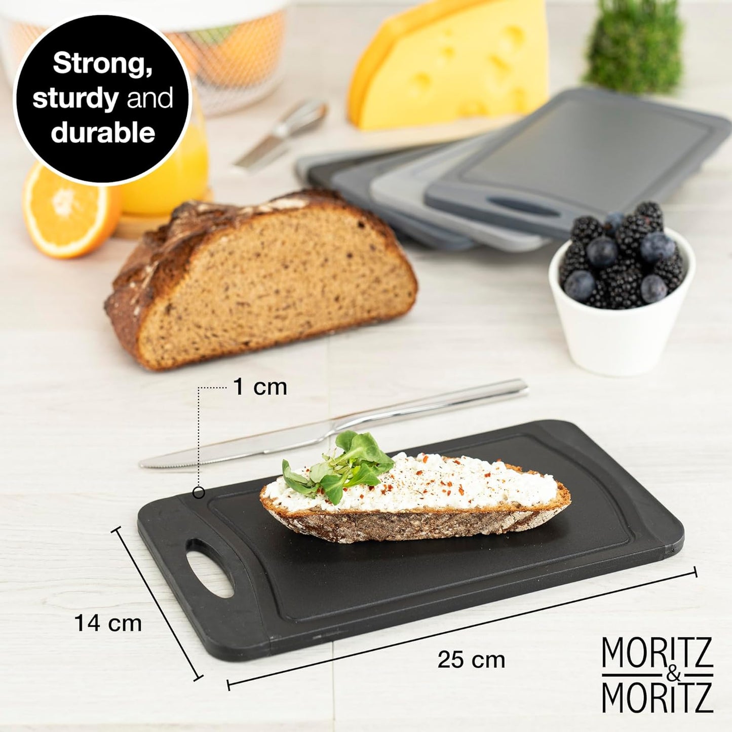 Set of 6 BPA-Free Plastic Cutting Boards 14x25cm – Non-Slip, Durable, Black
