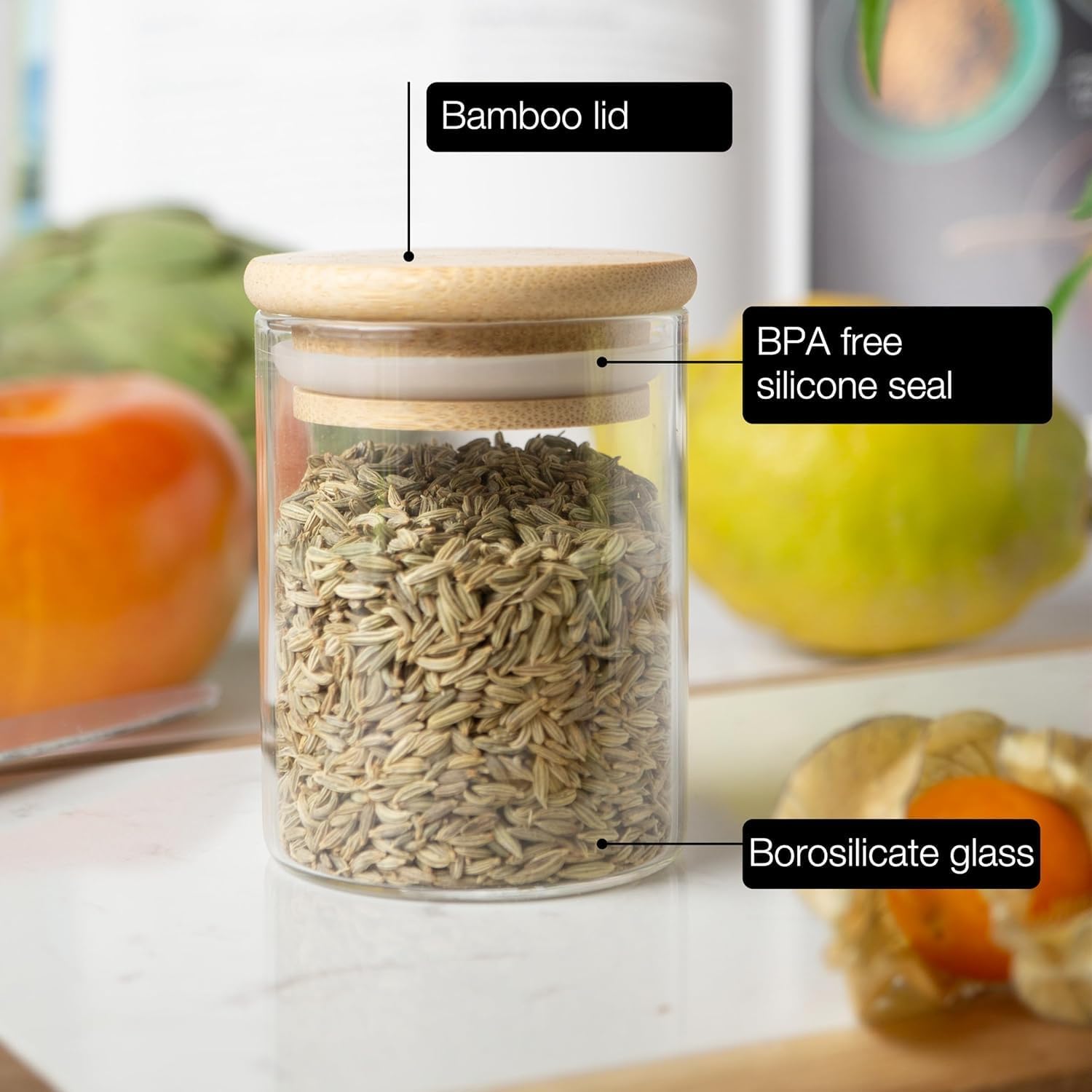 12-Piece Spice Jar Set – 4.2oz Glass Jars with Airtight Bamboo Lids & Labels