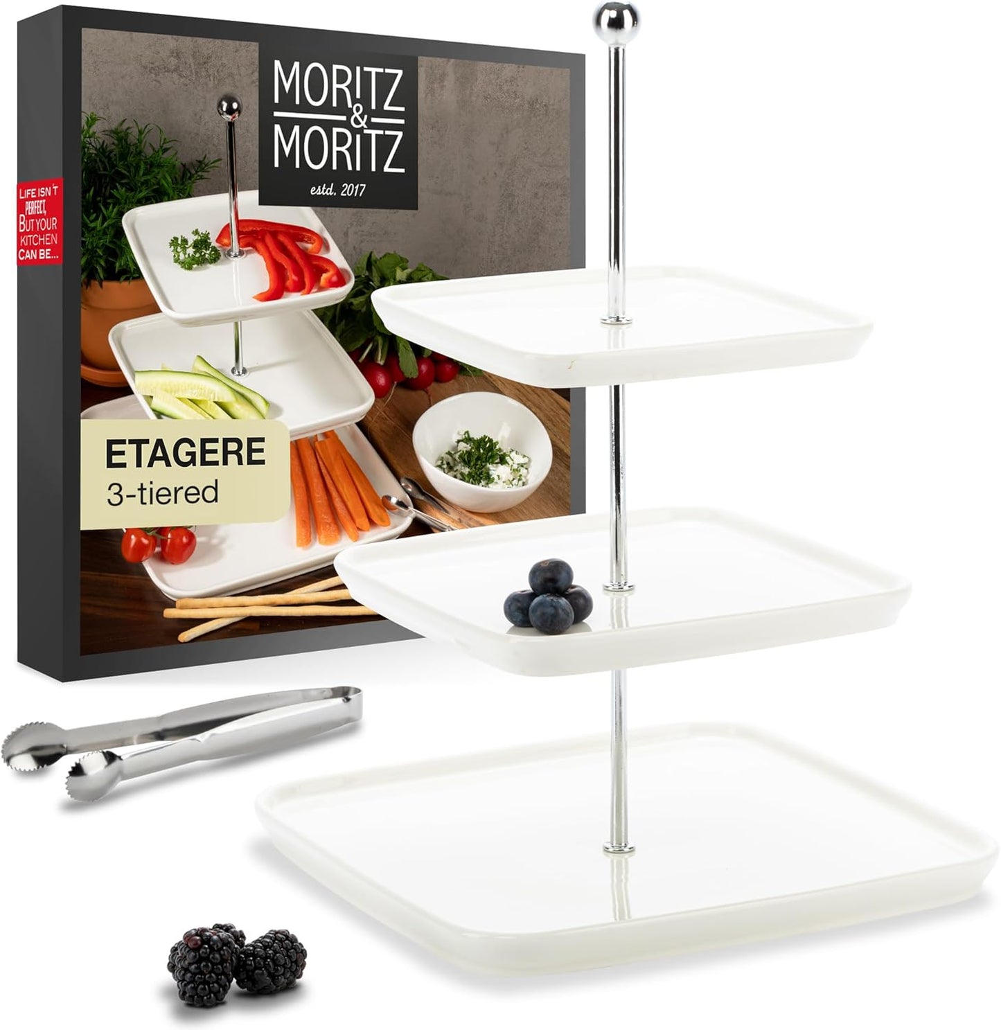 3 Tier Porcelain Cake Stand with Tongs – Elegant Dessert Display for Parties