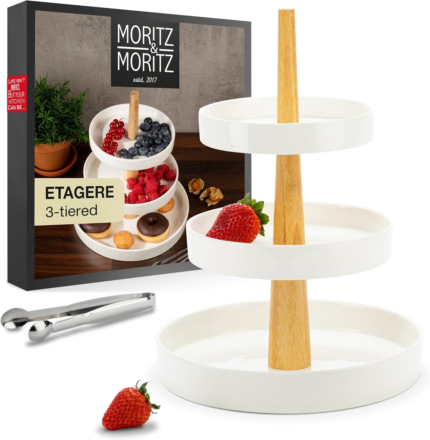 3 Tier Porcelain Cake Stand with Tongs – Elegant Dessert Display for Parties