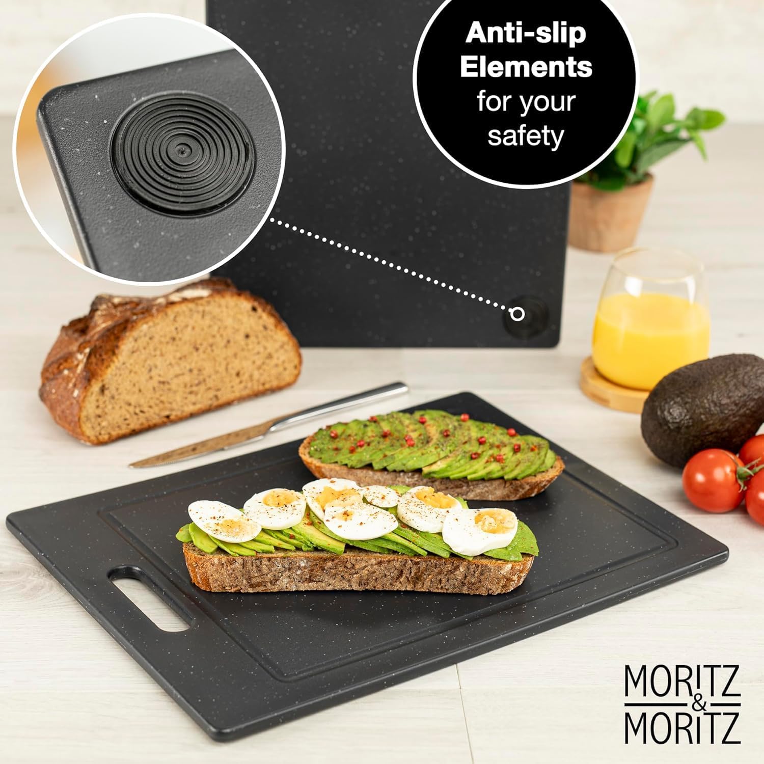 Chemical-Free Plastic Cutting Board Set | Non-Slip Feet, 14.2 x 10.8 in
