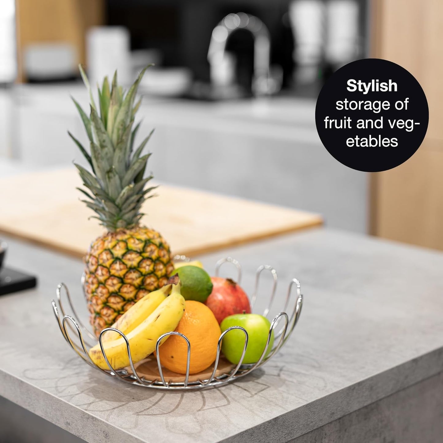 Silver Metal Fruit Bowl 35cm – Modern Wire Basket for Fruit, Veggies & Bread
