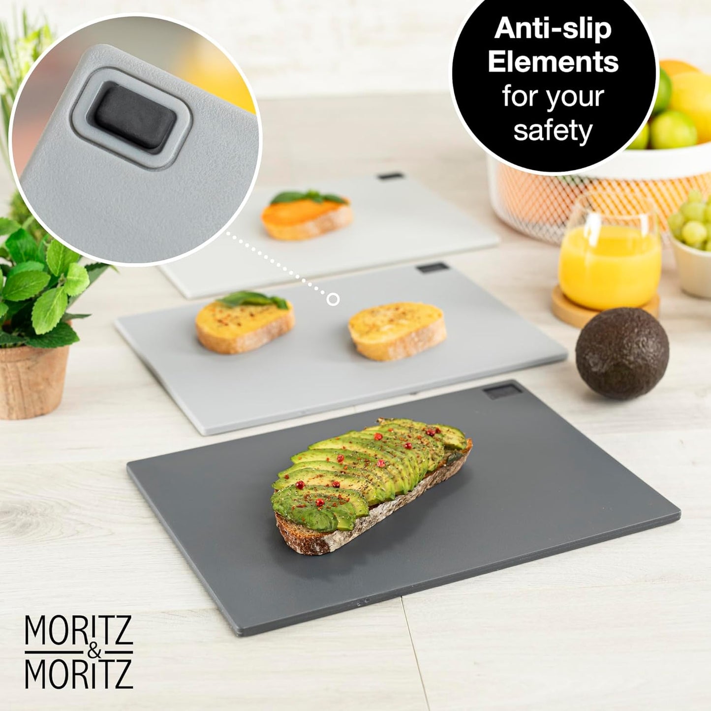 3-Piece Color-Coded Chopping Board Set – 32x22cm, Non-Slip & Dishwasher Safe