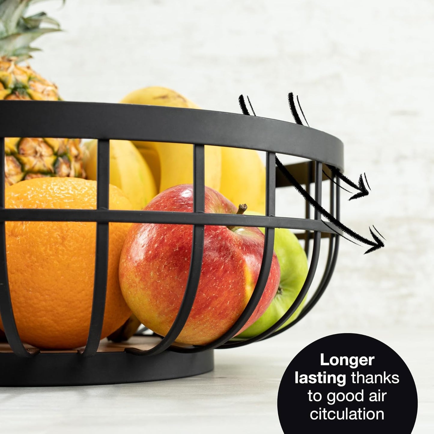12" Black Metal Fruit Bowl – Modern Counter Basket for Fruit, Veggies & Bread