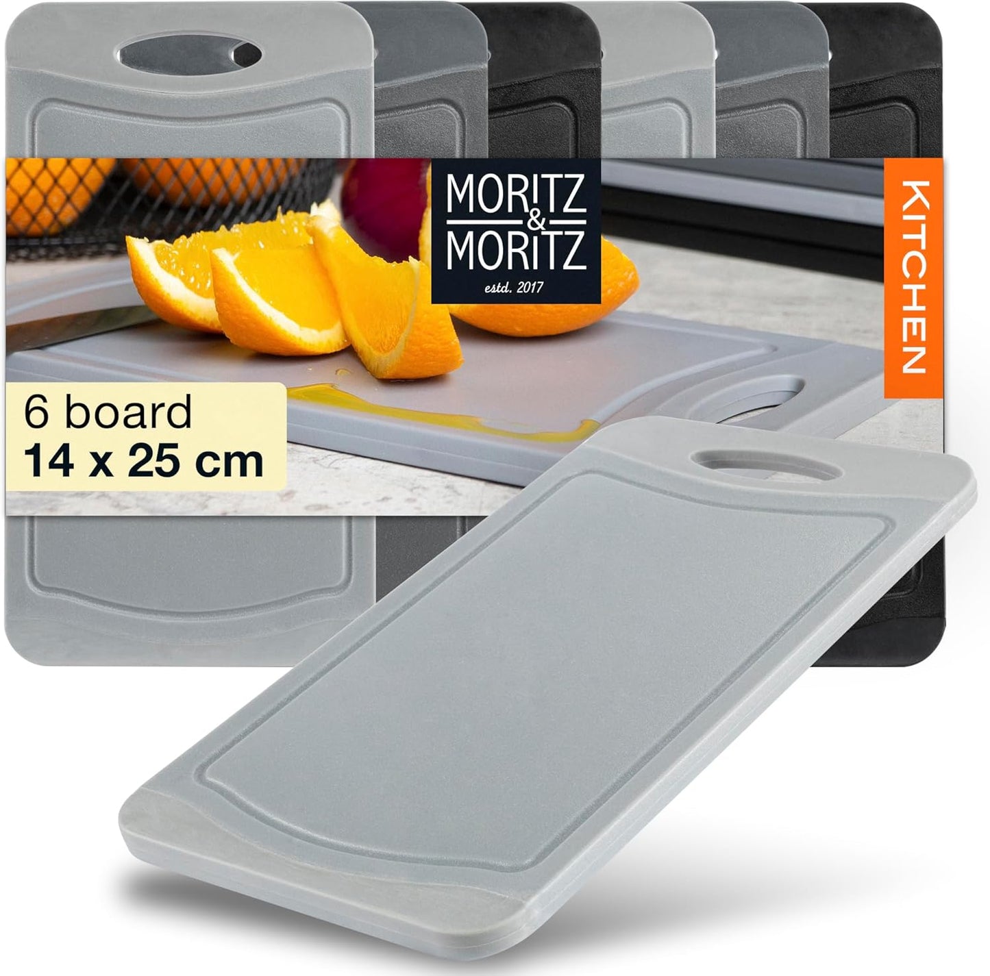 Set of 6 BPA-Free Plastic Cutting Boards 14x25cm – Non-Slip, Durable, Black