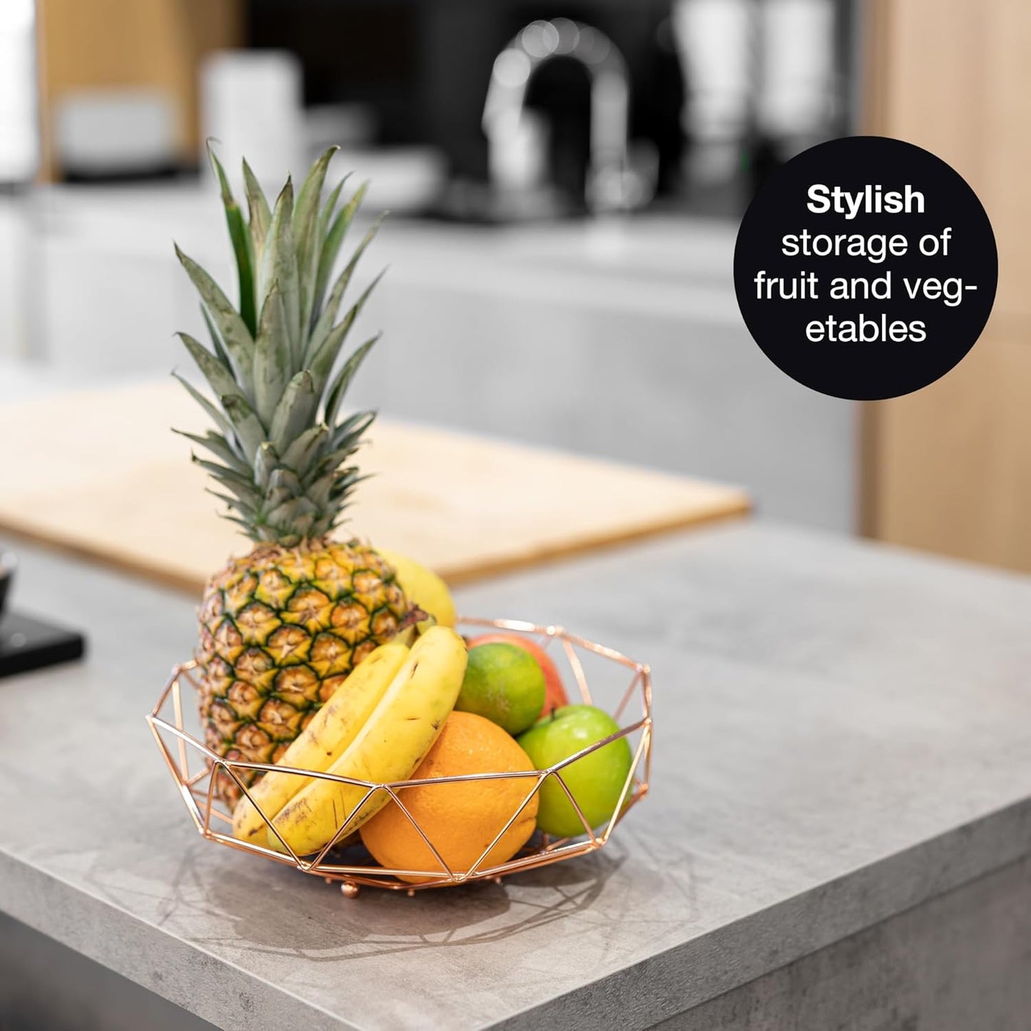 Rose Gold Fruit Bowl 27.5cm – Modern Metal Basket for Fruits, Gifts & Decor