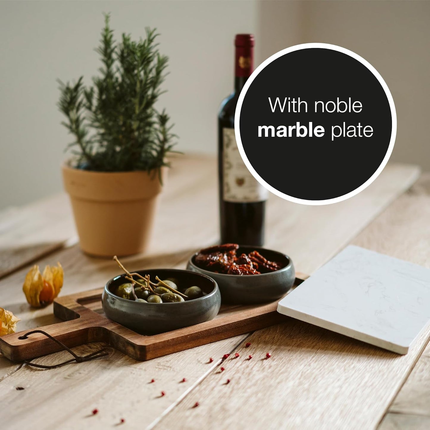 Acacia Wood & Marble Serving Tray – Elegant Charcuterie & Cheese Board