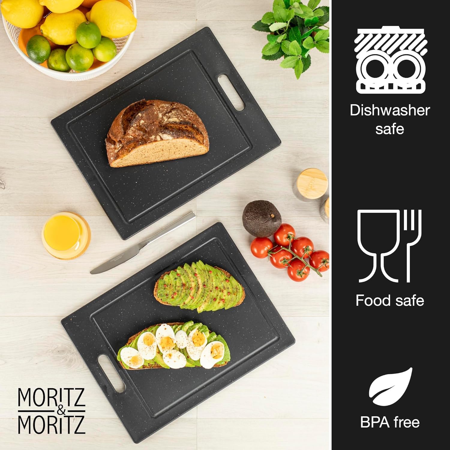Chemical-Free Plastic Cutting Board Set | Non-Slip Feet, 14.2 x 10.8 in