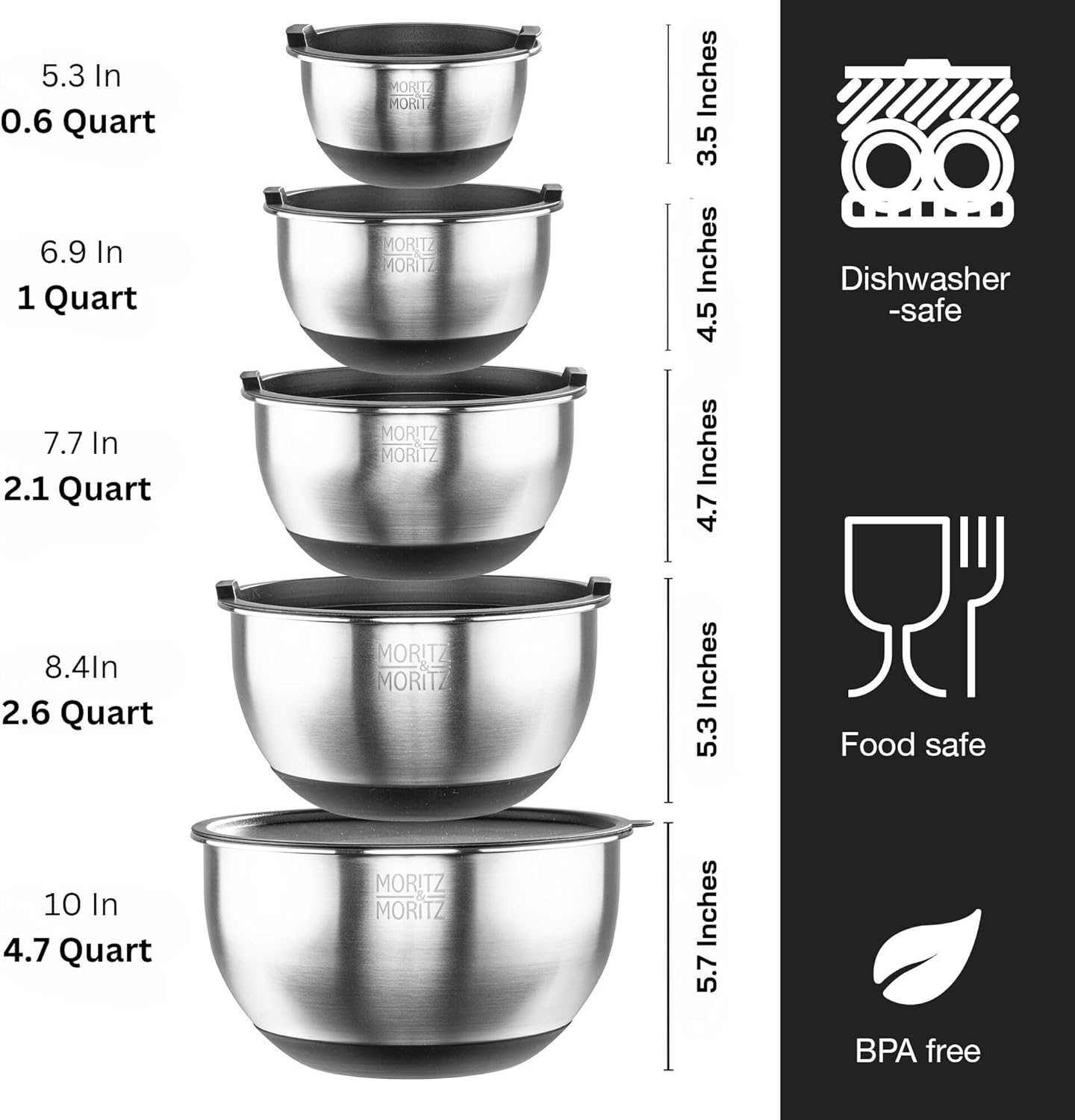 5-Piece Stainless Steel Mixing Bowl Set