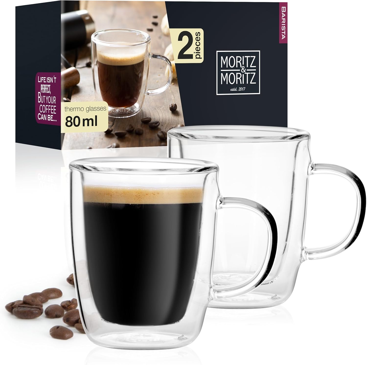 Barista Double-Walled Coffee Glasses 2 x 2.7 oz | Espresso, Tea & Desserts