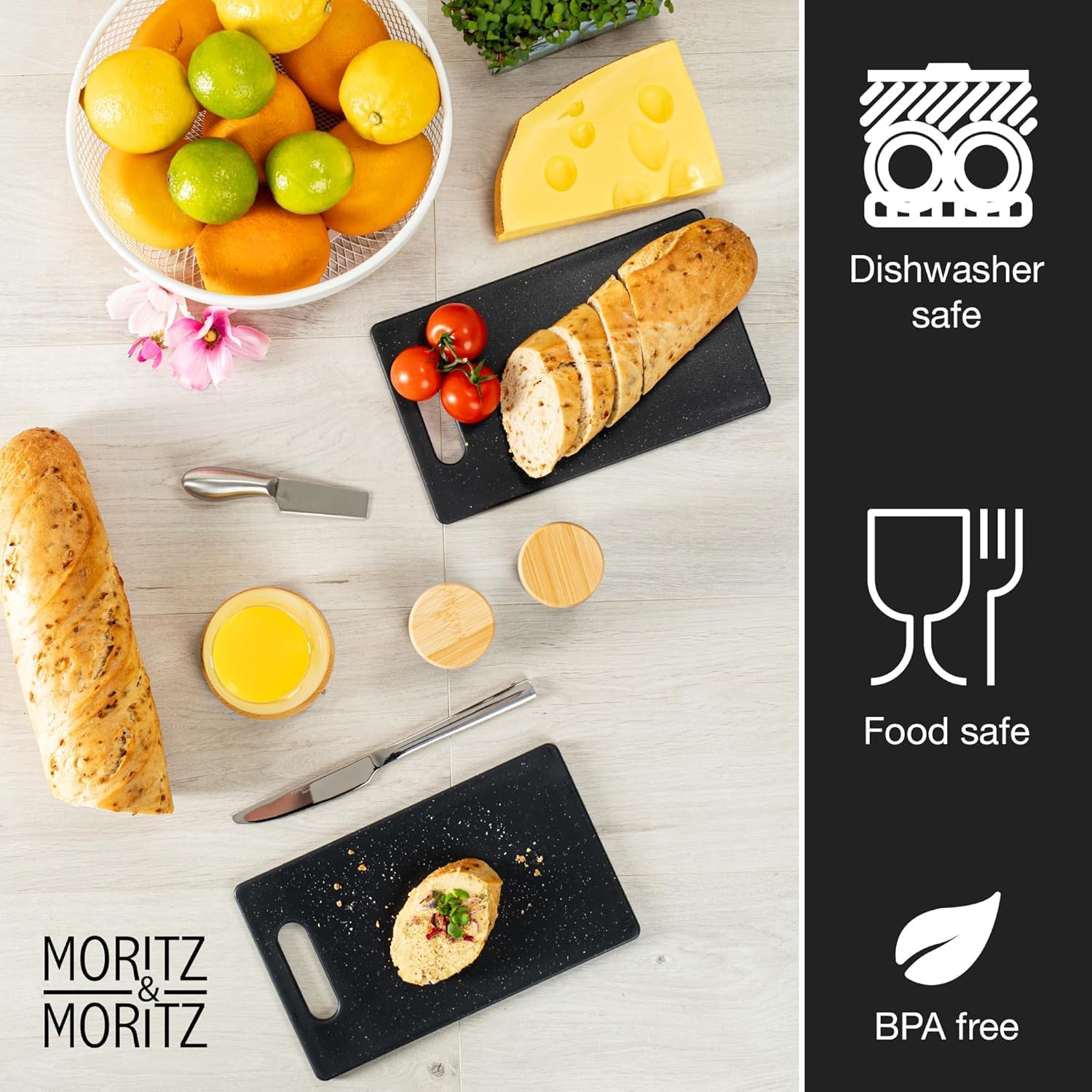 Set of 2 Chemical-Free Plastic Cutting Boards | Non-Slip, 9.8 x 5.9 inch