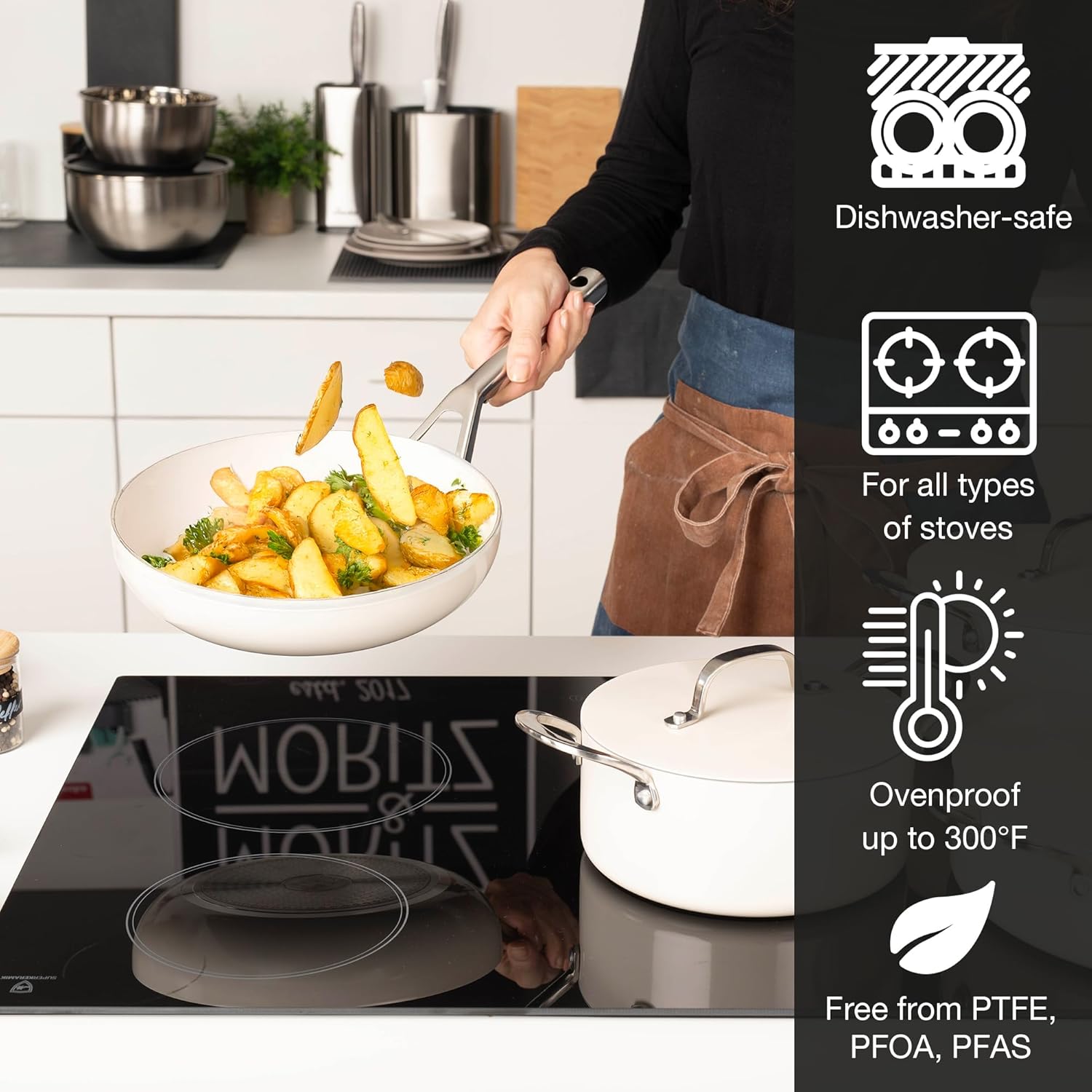 7-Piece Cast Aluminum Cookware Set with Lids – Nonstick Pots & Pans for All Stoves