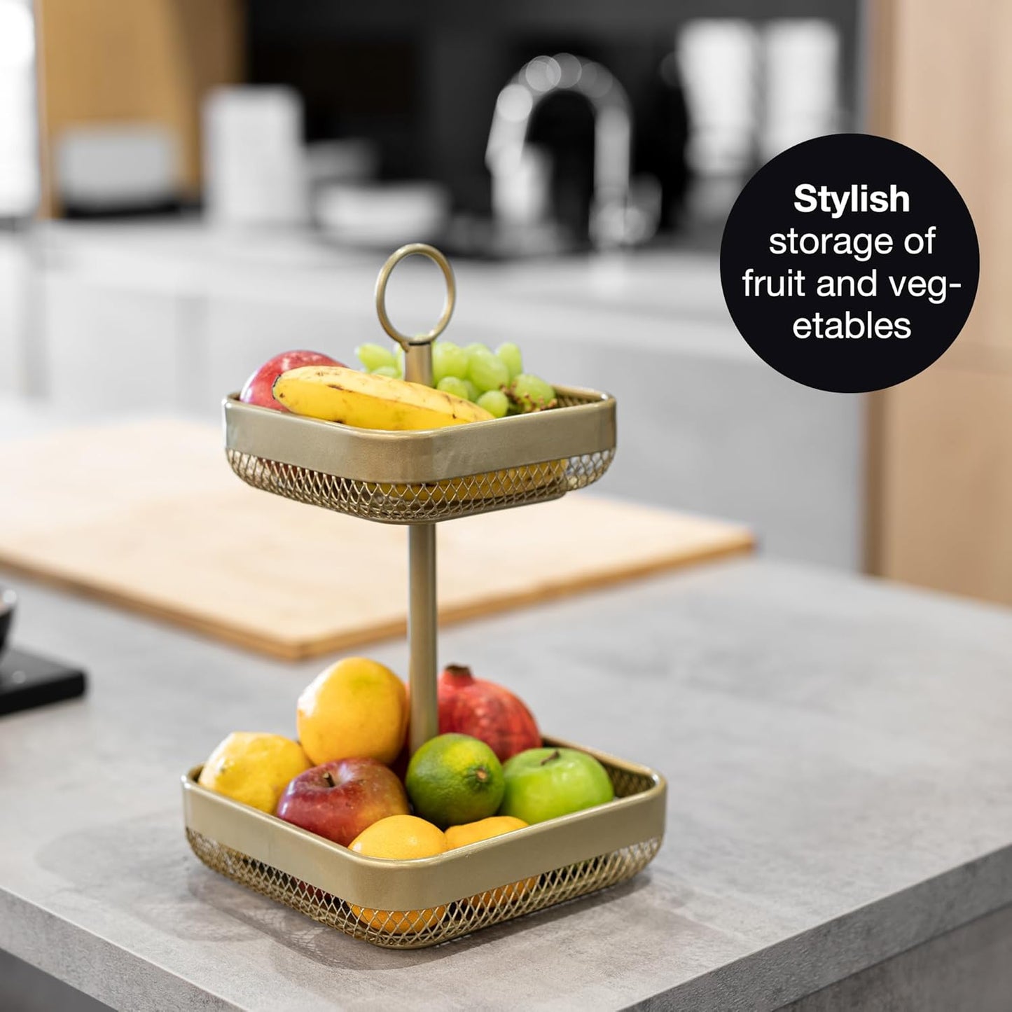 Gold Metal Fruit Cake Stand – Modern Bowl for Fruit, Bread, Vegetables