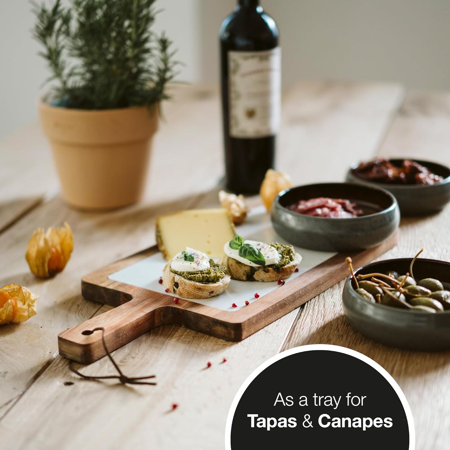 Acacia Wood & Marble Serving Tray – Elegant Charcuterie & Cheese Board