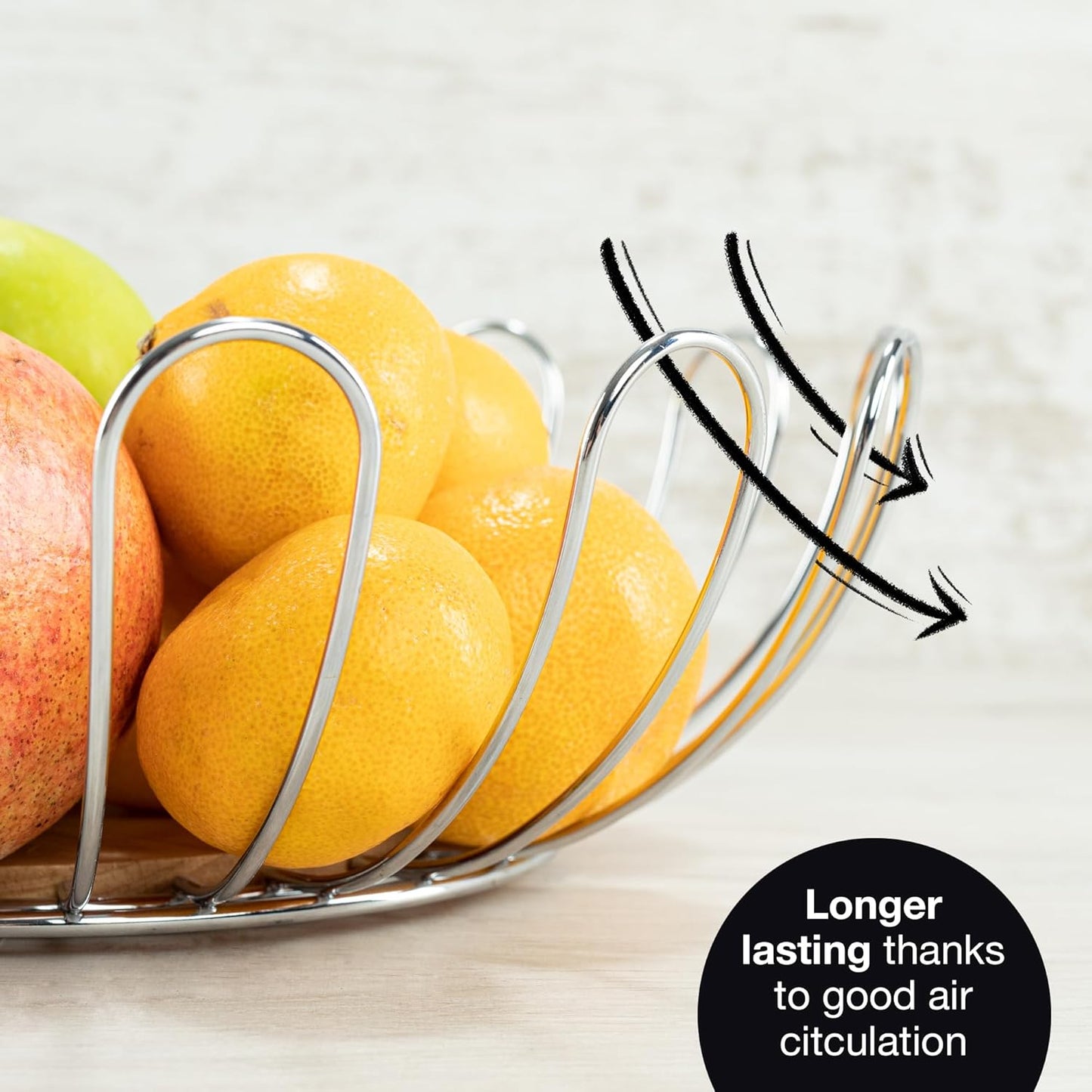 Silver Metal Fruit Bowl 35cm – Modern Wire Basket for Fruit, Veggies & Bread
