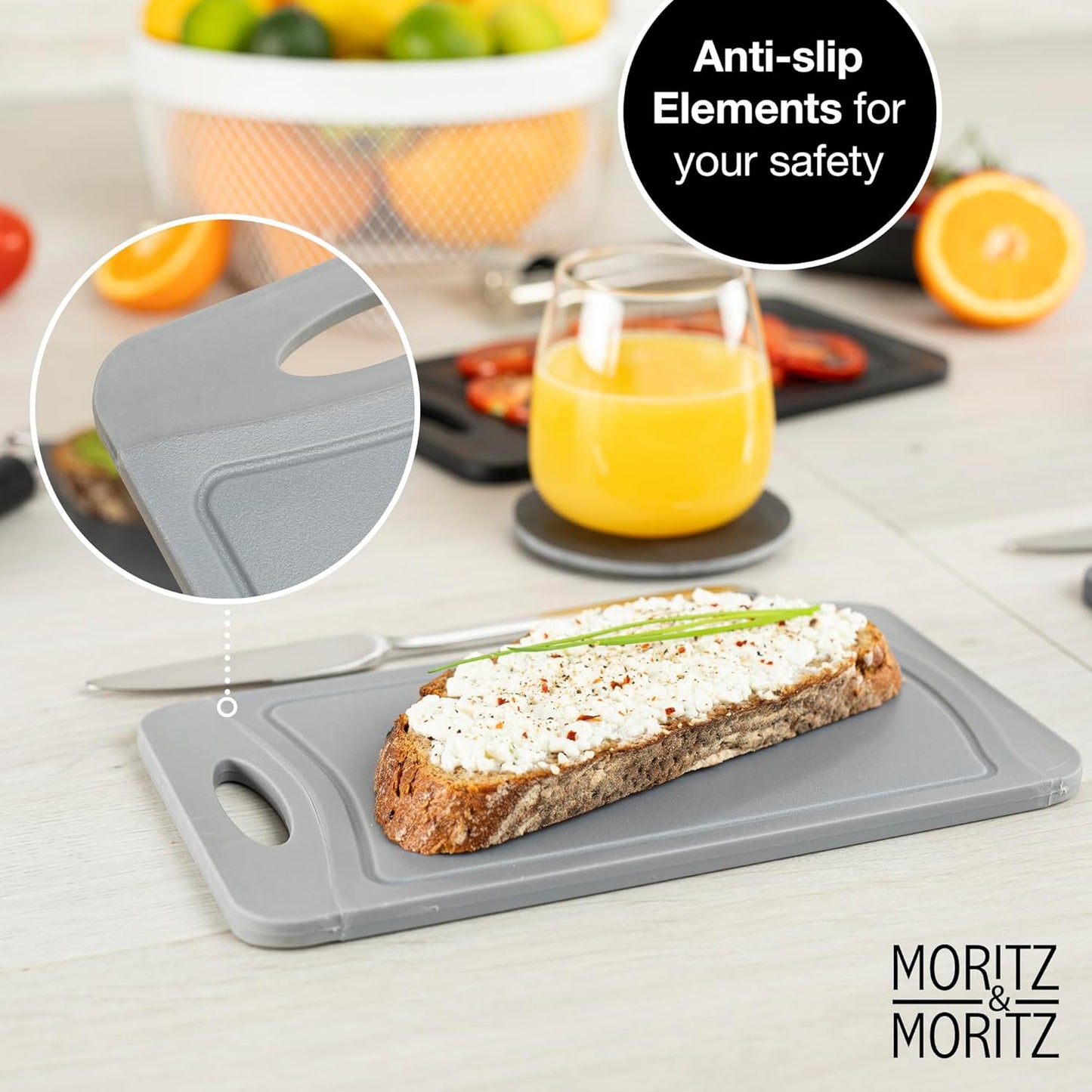 Set of 6 BPA-Free Plastic Cutting Boards 14x25cm – Non-Slip, Durable, Black