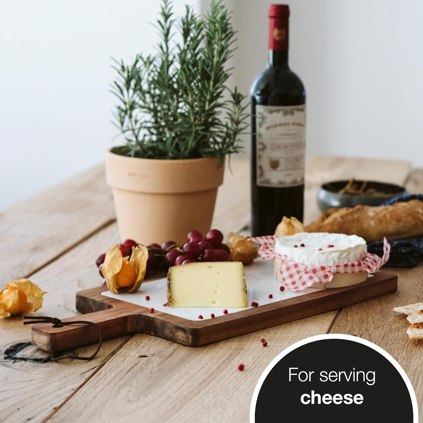 Acacia Wood & Marble Serving Tray – Elegant Charcuterie & Cheese Board
