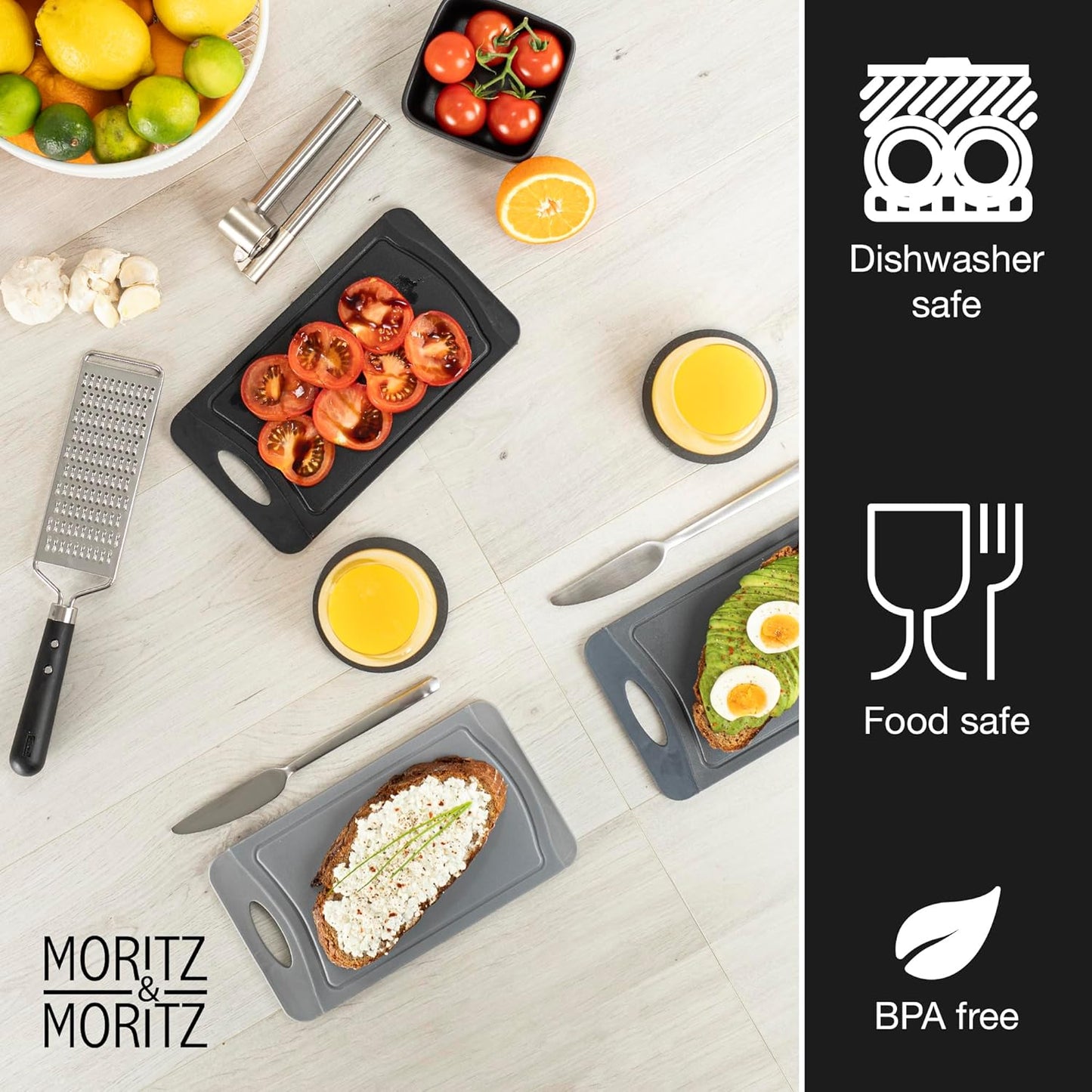 Set of 6 BPA-Free Plastic Cutting Boards 14x25cm – Non-Slip, Durable, Black