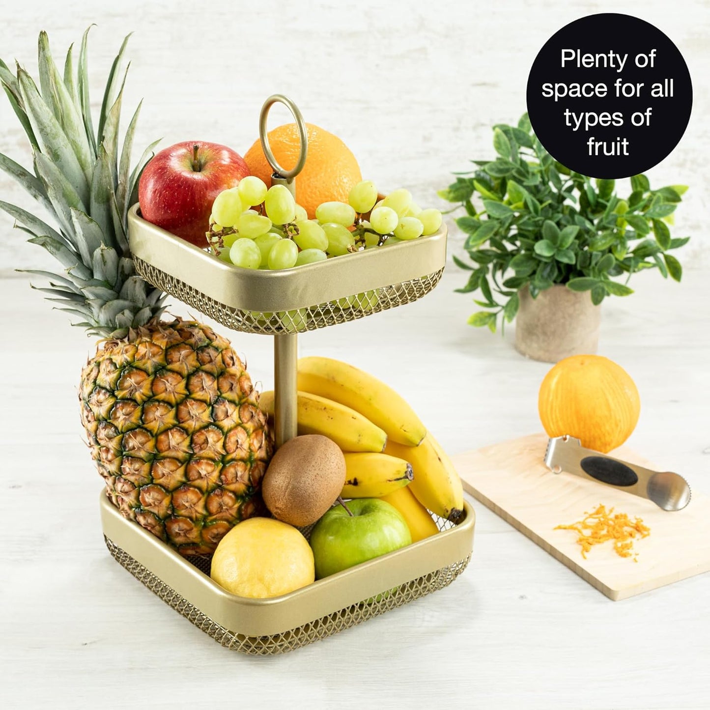 Gold Metal Fruit Cake Stand – Modern Bowl for Fruit, Bread, Vegetables