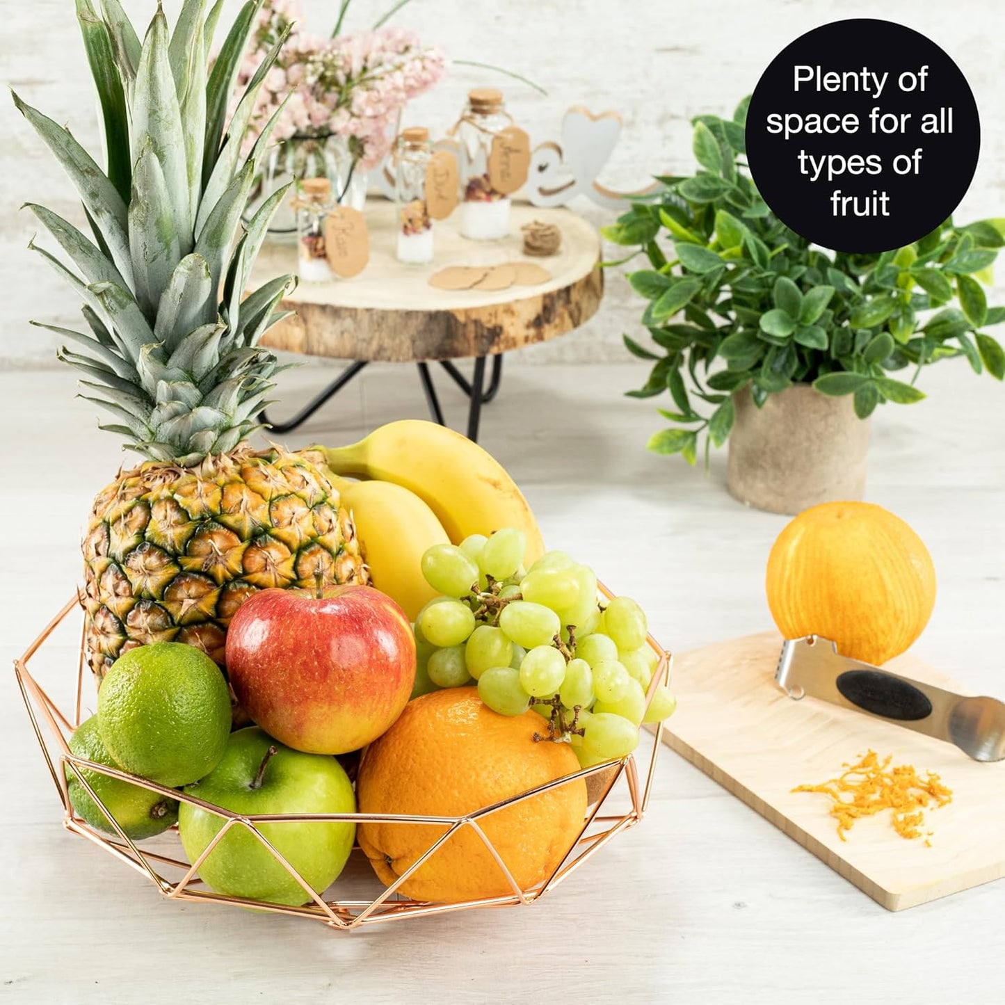 Rose Gold Fruit Bowl 27.5cm – Modern Metal Basket for Fruits, Gifts & Decor