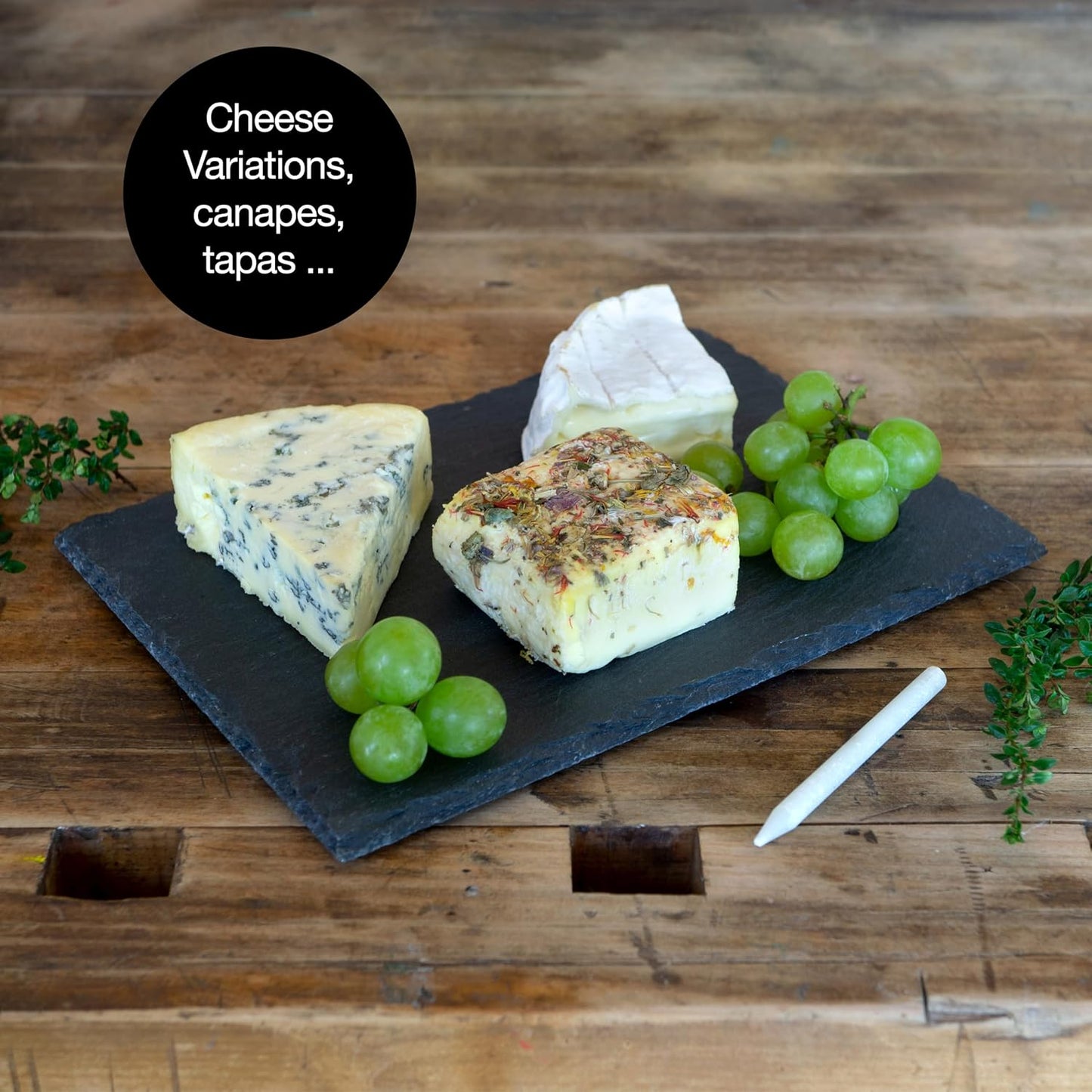 6 Slate Serving Plates 22x16cm with Chalk Pen – Natural, Non-Slip, Decorative