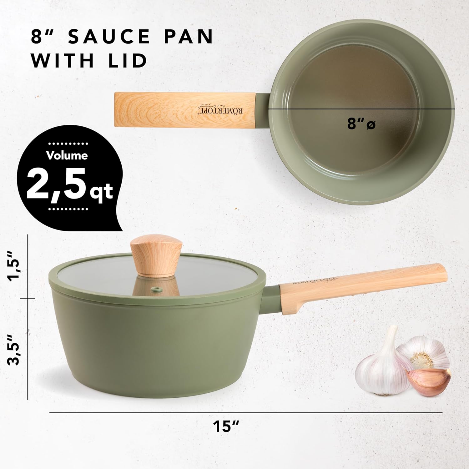 7" & 8" Ceramic Small Saucepan with Lid – 1.8QT & 2.5QT, Nonstick, Handwash