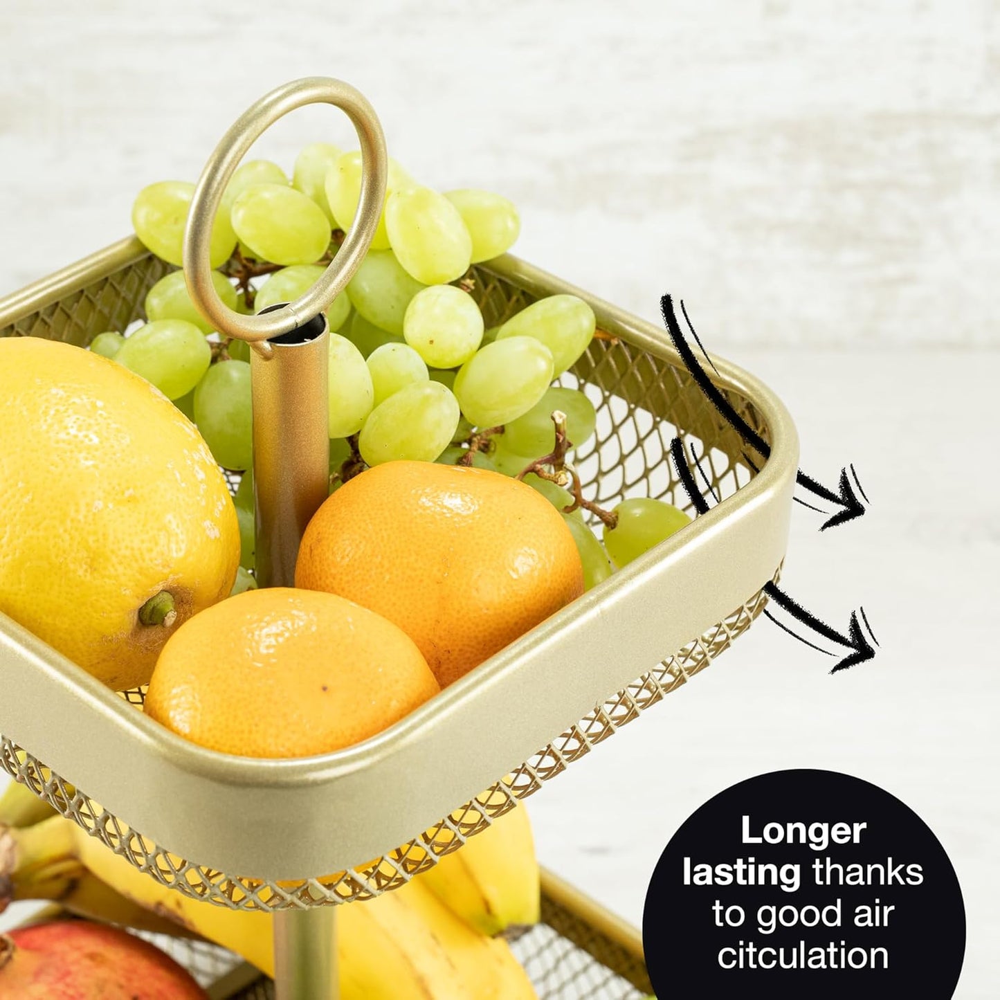 Gold Metal Fruit Cake Stand – Modern Bowl for Fruit, Bread, Vegetables