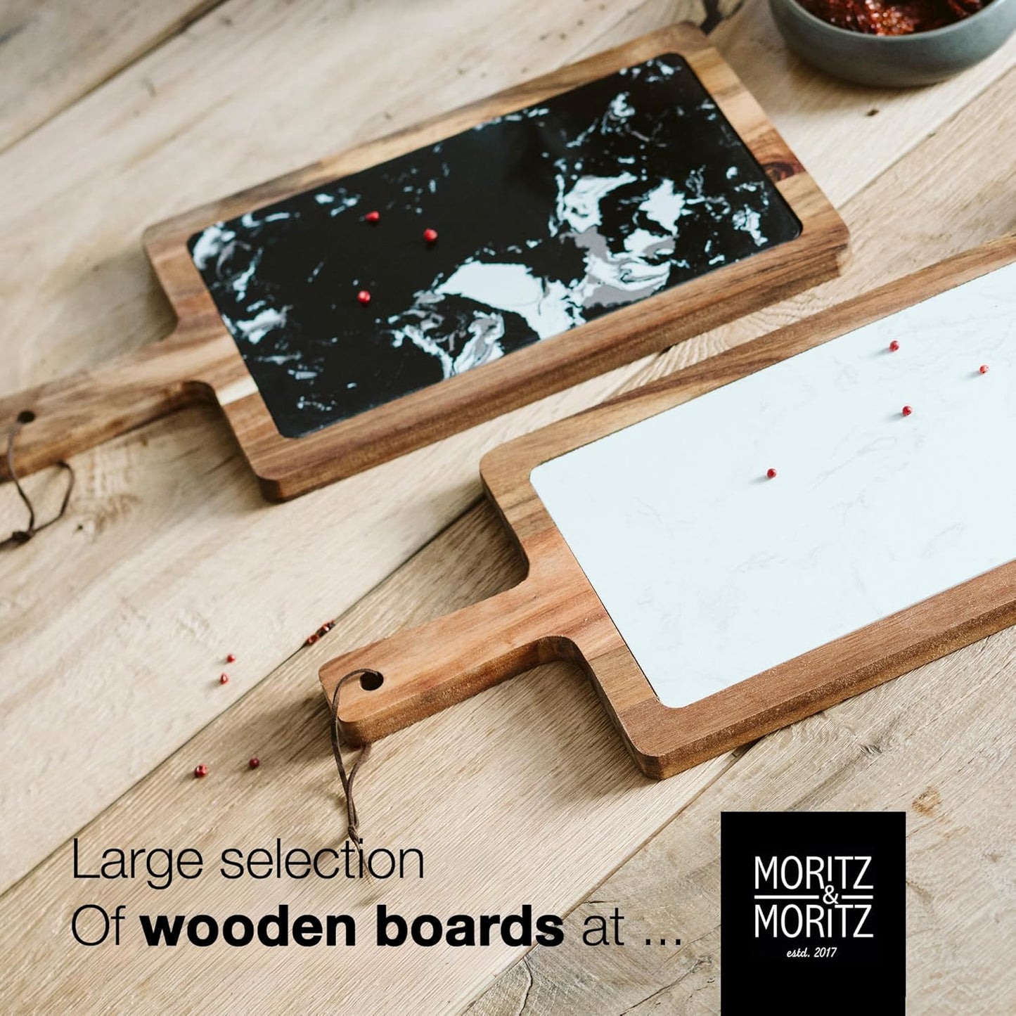 Acacia Wood & Marble Serving Board – Removable, Elegant, 43x20cm Tray