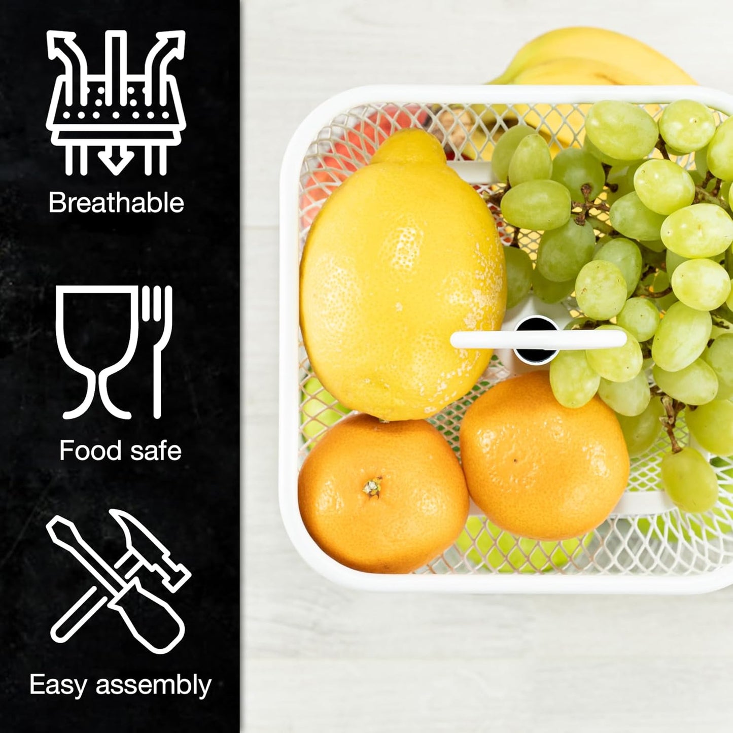 2-Tier White Metal Fruit & Cake Stand with Citrus Peeler – Modern Kitchen Organizer