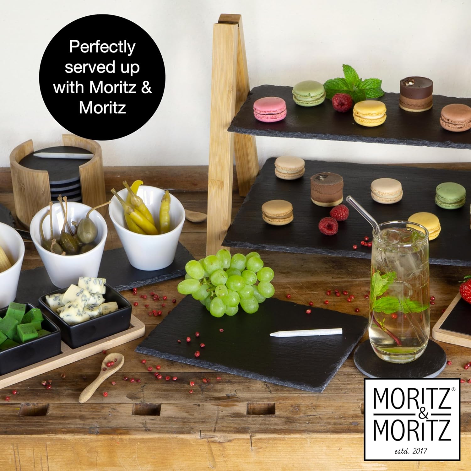 6-Piece Slate Serving Plate Set with Chalk Pen – Cheese & Appetizers