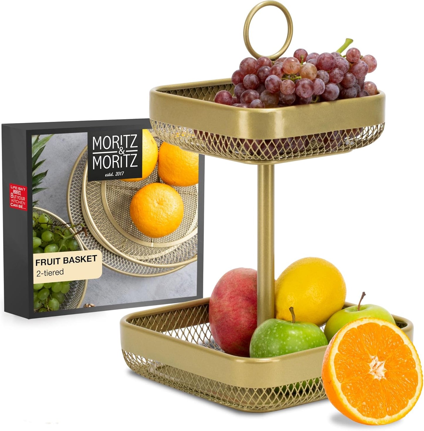 Gold Metal Fruit Cake Stand – Modern Bowl for Fruit, Bread, Vegetables