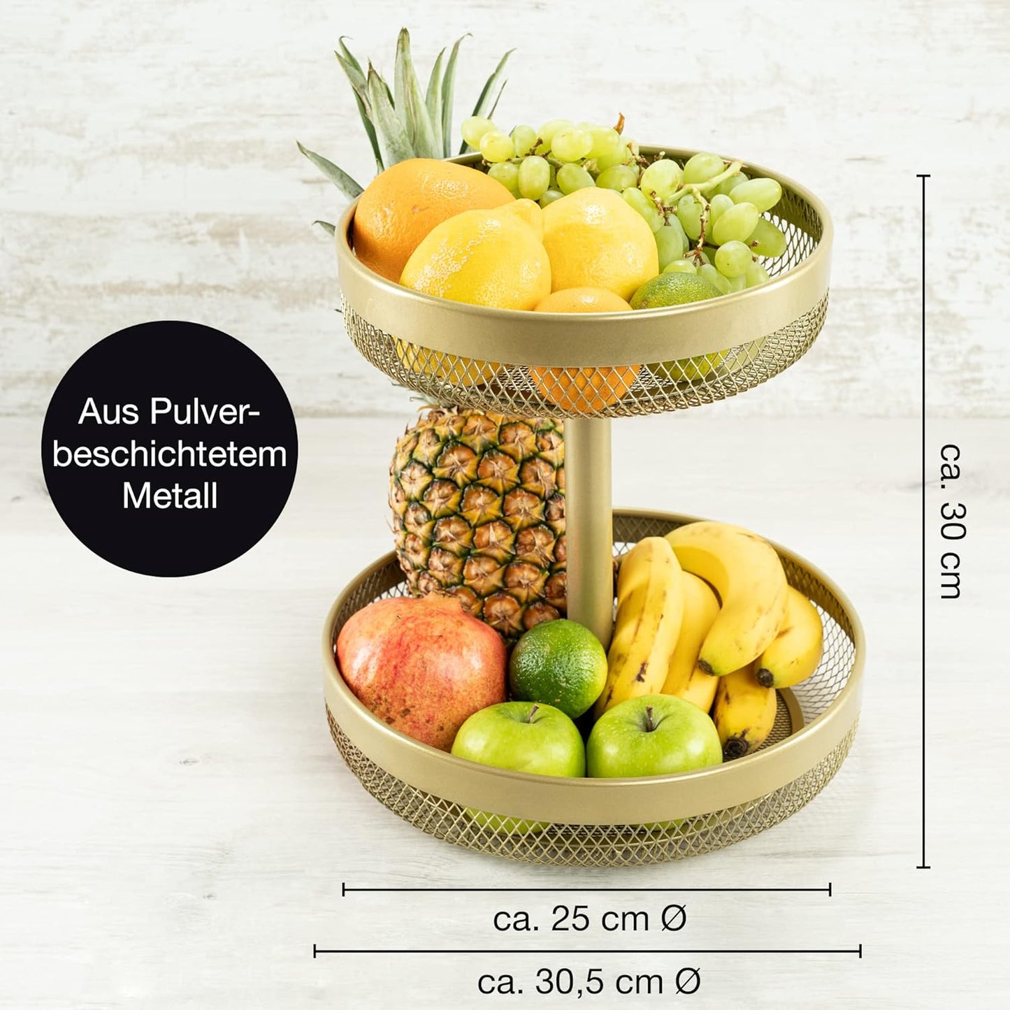 Gold Metal Fruit Bowl with Citrus Peeler – Modern Kitchen Storage & Decor