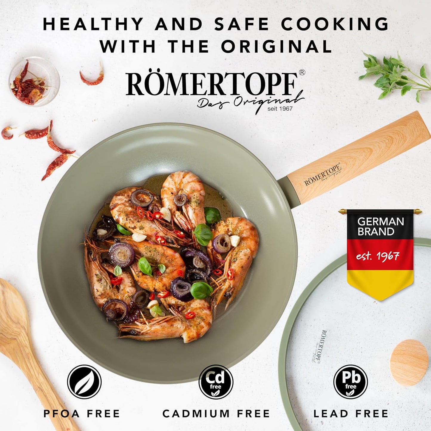 11" Ceramic Non Stick Wok with Lid – Induction Compatible, Flat Bottom, Large