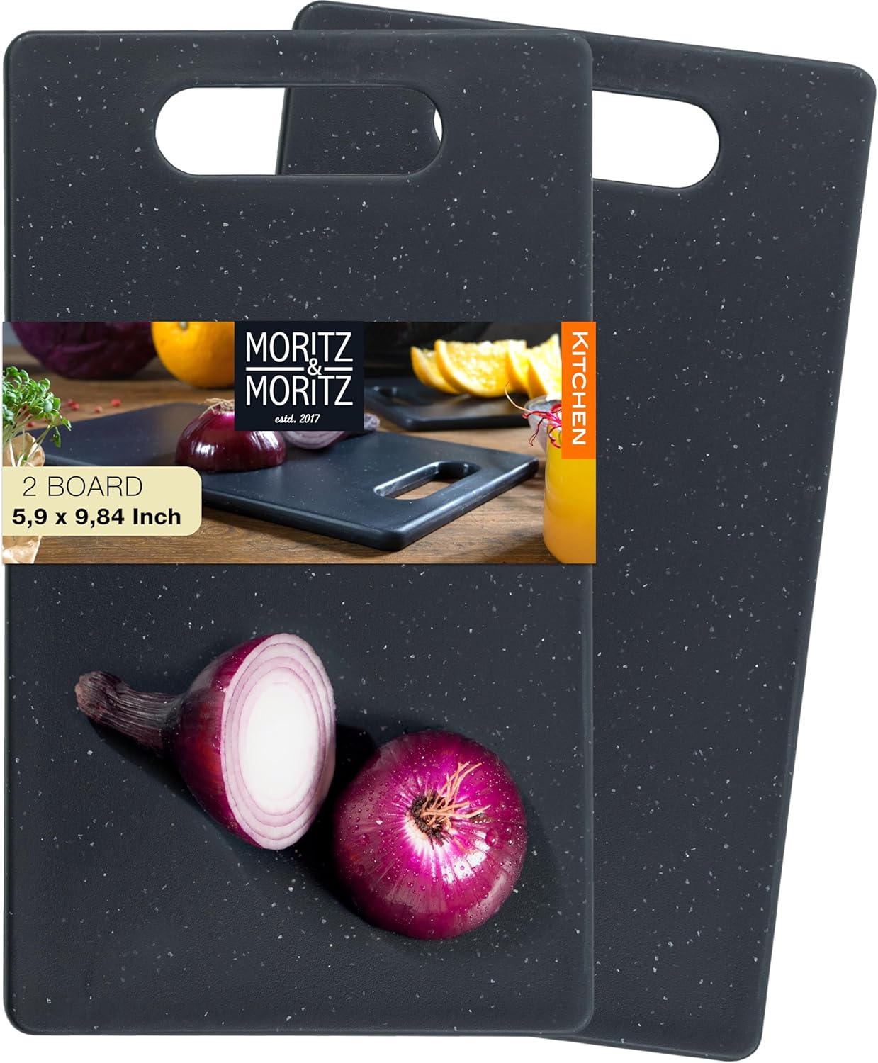 Set of 2 Chemical-Free Plastic Cutting Boards | Non-Slip, 9.8 x 5.9 inch