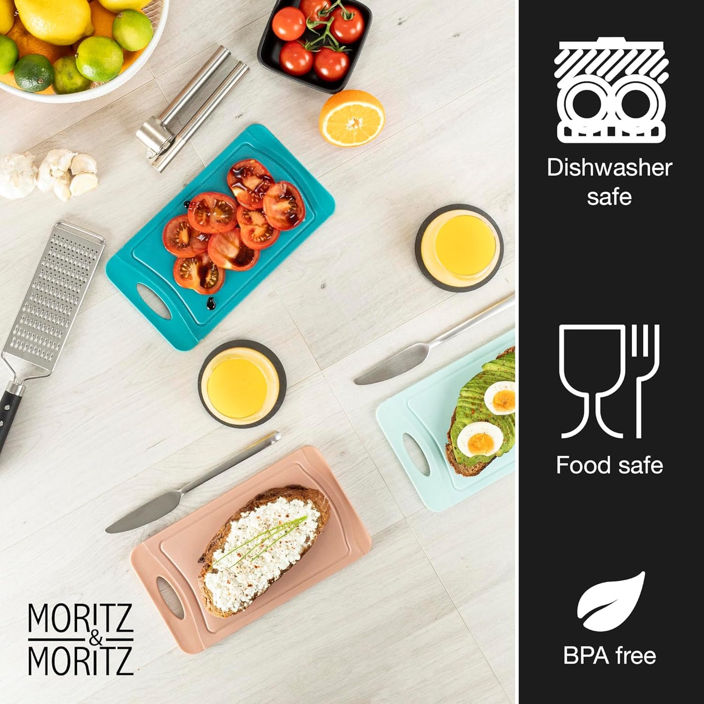 6-Piece Colorful Plastic Cutting Board Set – BPA-Free, Non-Slip, Dishwasher Safe