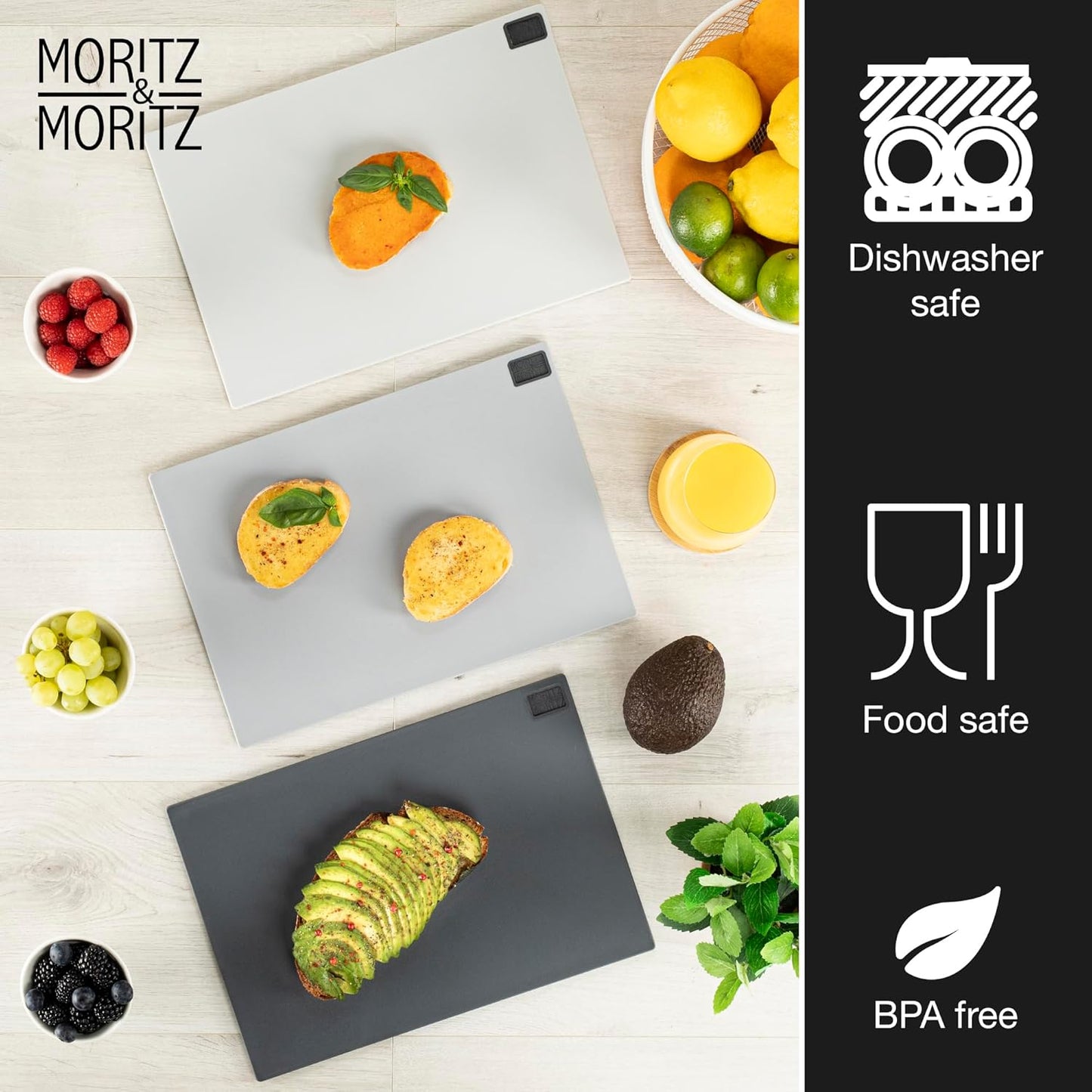 3-Piece Color-Coded Chopping Board Set – 32x22cm, Non-Slip & Dishwasher Safe