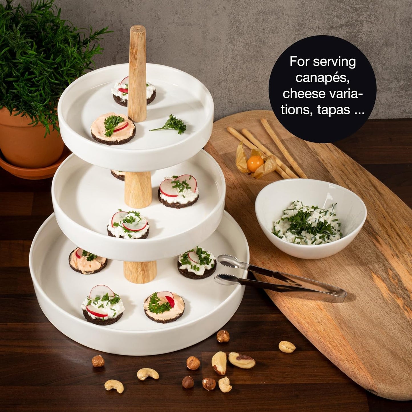 3 Tier Porcelain Cake Stand with Tongs – Elegant Dessert Display for Parties