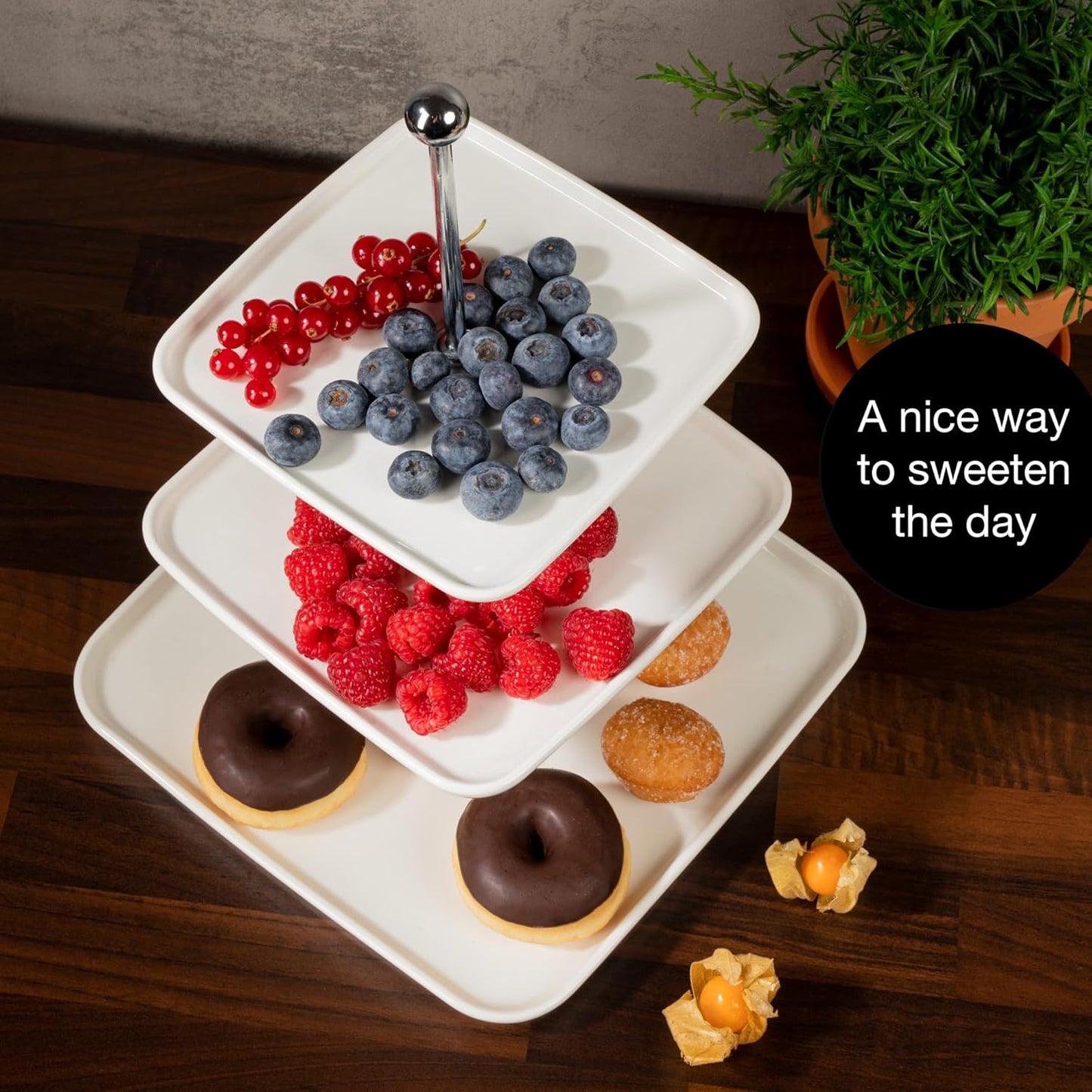 3 Tier Porcelain Cake Stand with Tongs – Elegant Dessert Display for Parties