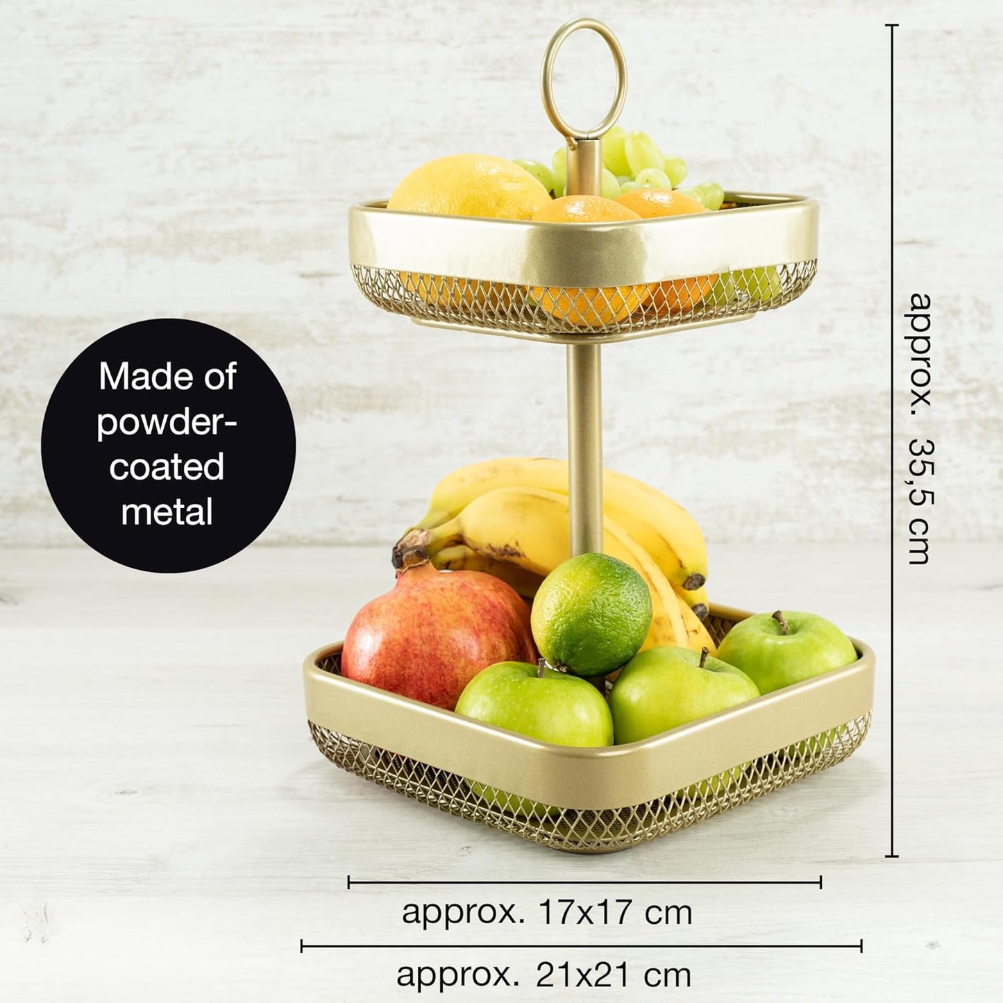 Gold Metal Fruit Cake Stand – Modern Bowl for Fruit, Bread, Vegetables