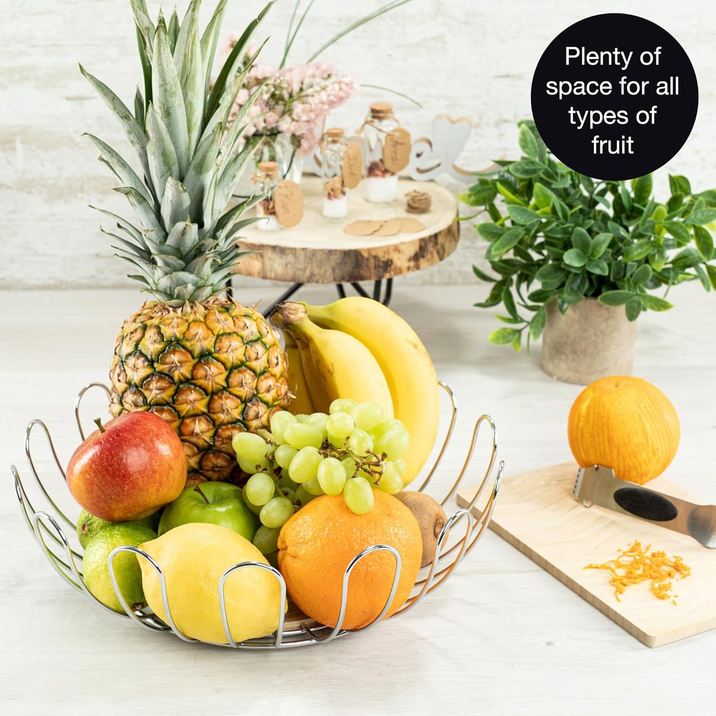 Silver Metal Fruit Bowl 35cm – Modern Wire Basket for Fruit, Veggies & Bread