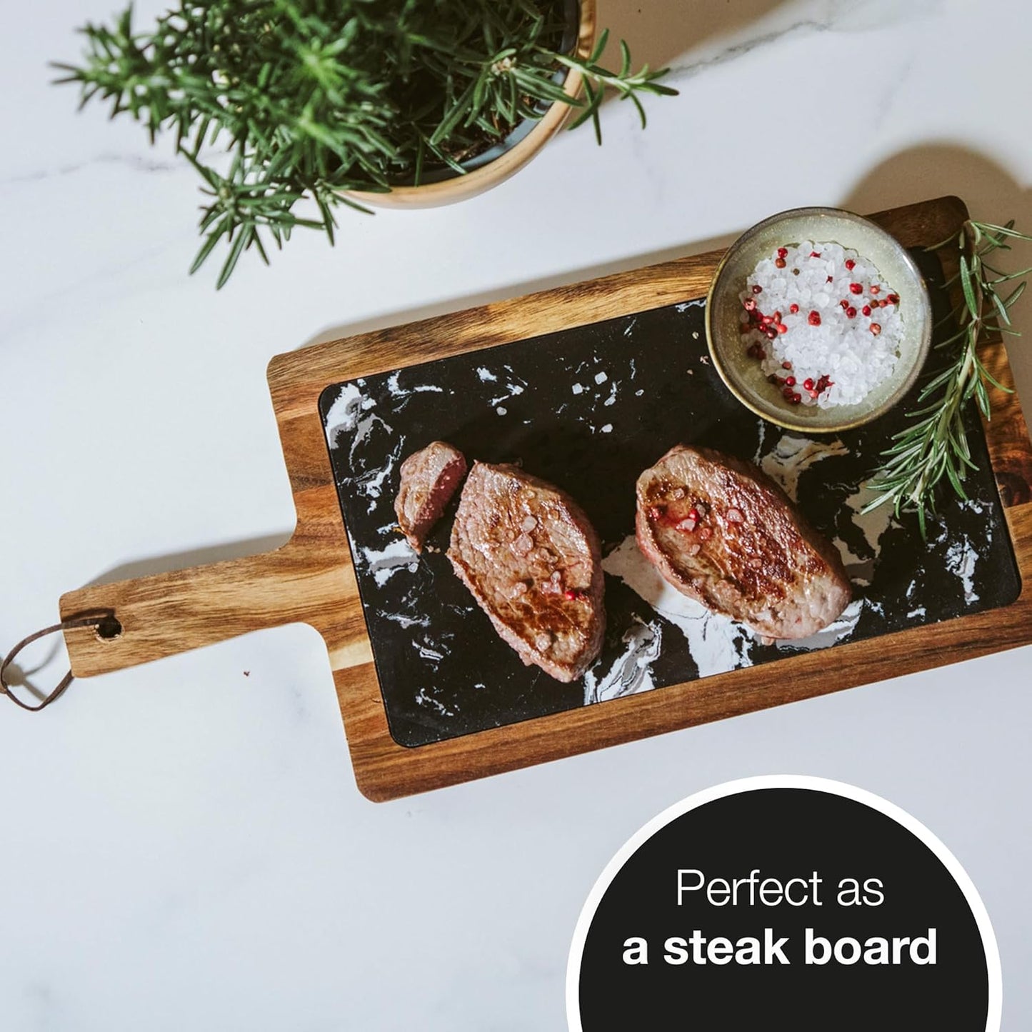 Acacia Wood & Marble Serving Board – Removable, Elegant, 43x20cm Tray