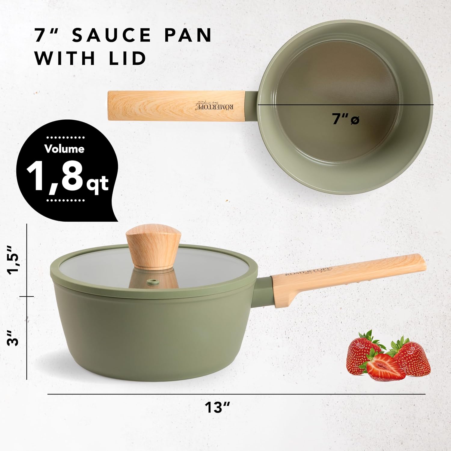 7" & 8" Ceramic Small Saucepan with Lid – 1.8QT & 2.5QT, Nonstick, Handwash