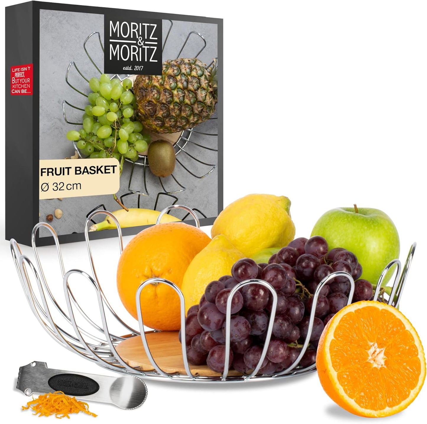 Silver Metal Fruit Bowl 35cm – Modern Wire Basket for Fruit, Veggies & Bread