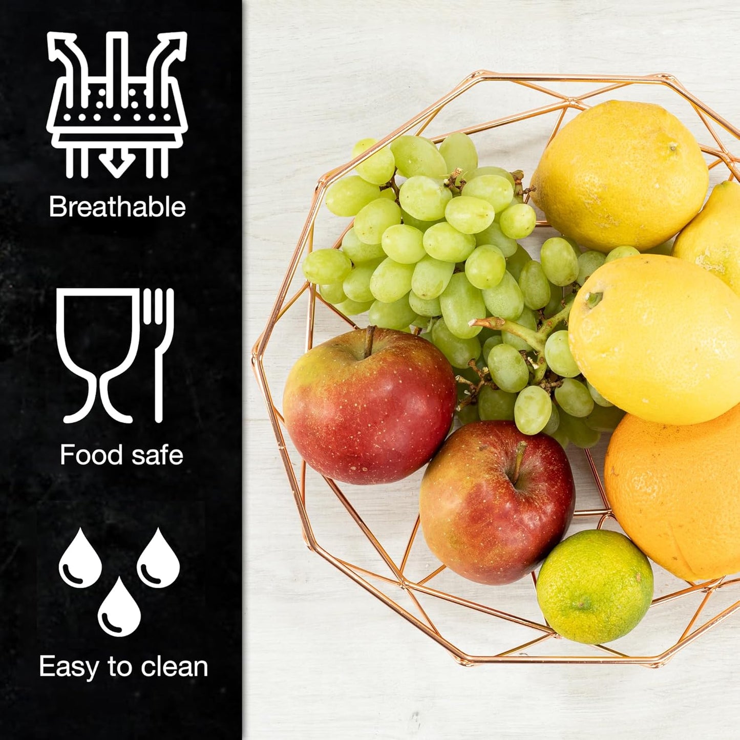 Rose Gold Fruit Bowl 27.5cm – Modern Metal Basket for Fruits, Gifts & Decor