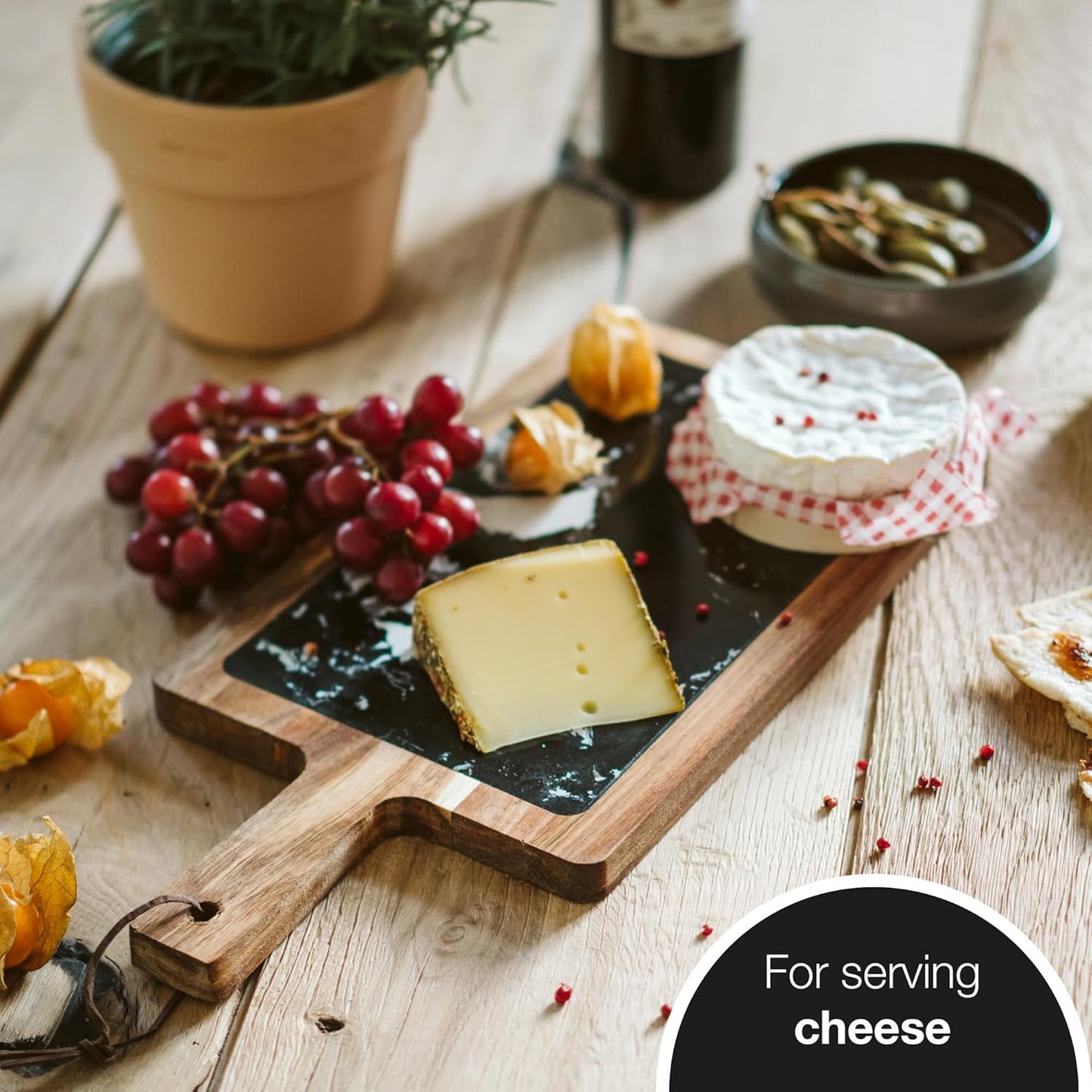 Acacia Wood & Marble Serving Board – Removable, Elegant, 43x20cm Tray