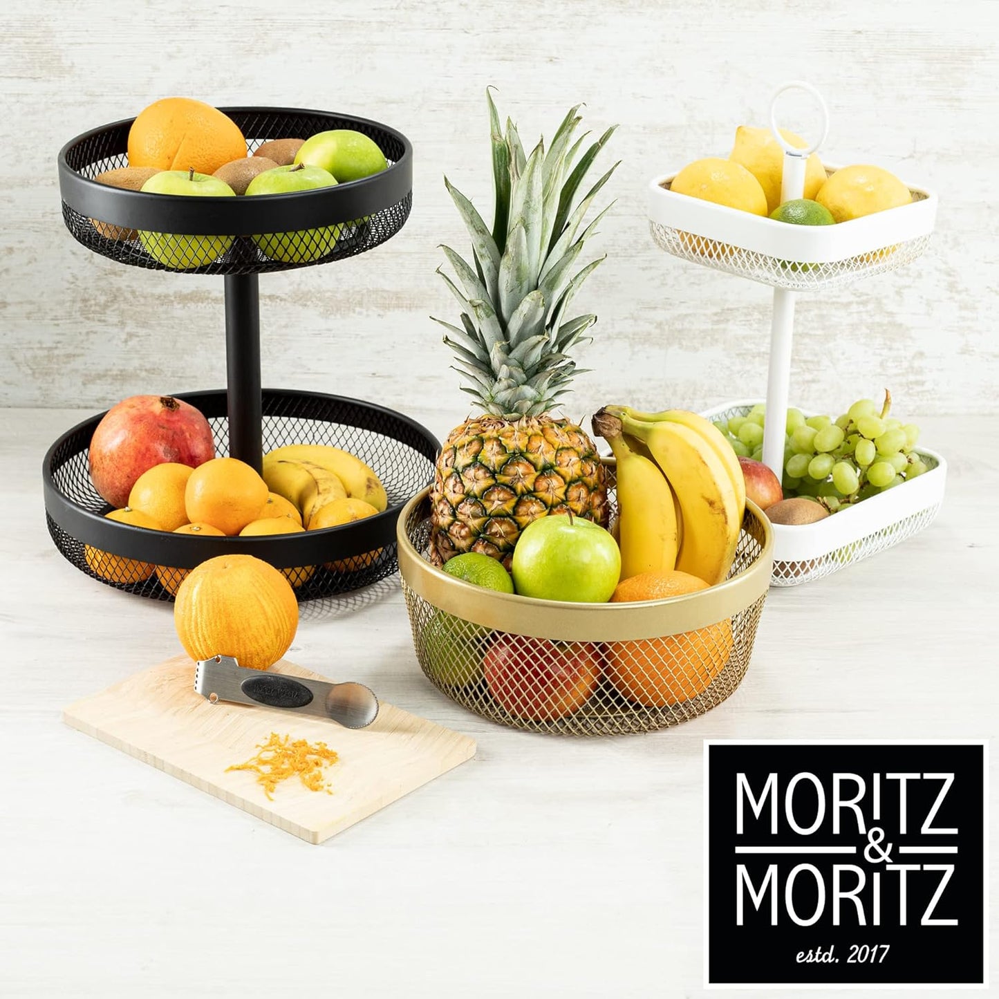 Gold Metal Fruit Cake Stand – Modern Bowl for Fruit, Bread, Vegetables