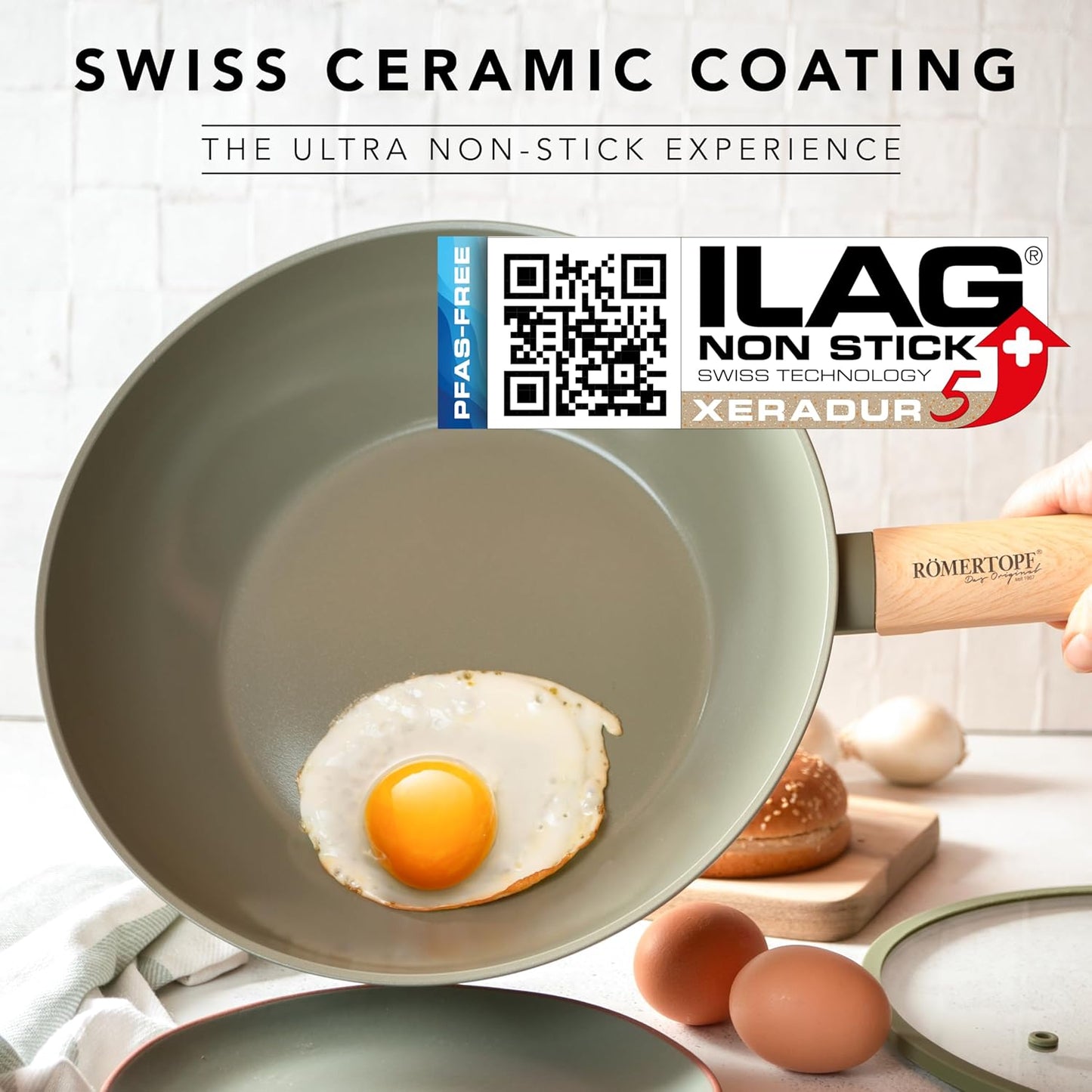 11" Ceramic Non Stick Wok with Lid – Induction Compatible, Flat Bottom, Large