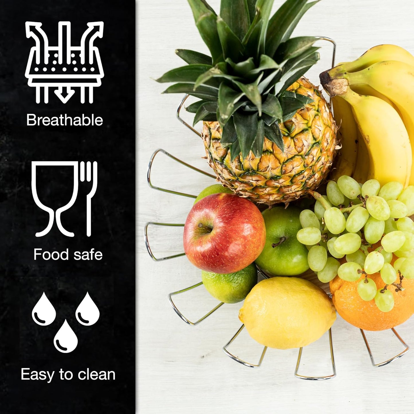Silver Metal Fruit Bowl 35cm – Modern Wire Basket for Fruit, Veggies & Bread